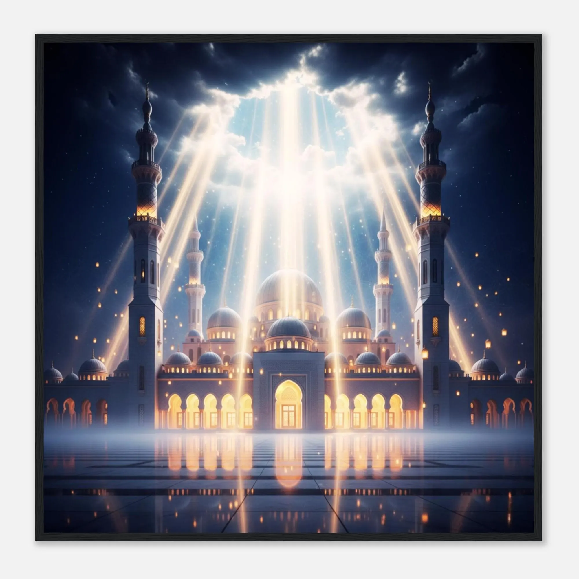 Mosque Wall Art Framed Print – Magical Crescent Poster Decor, Ramadan Muslim Home Decoration, Eid Gift, Islamic Architecture Art