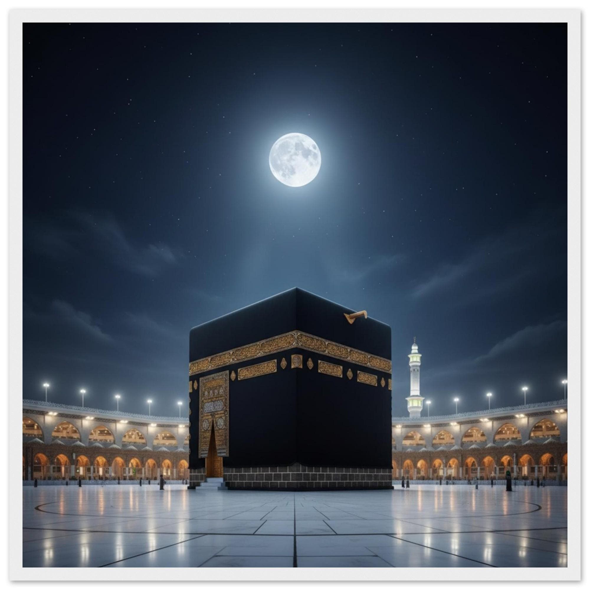 Kaaba Framed Poster | Islamic  Mecca Night Moon Wall Art | Sacred Mosque Spiritual Decor Print