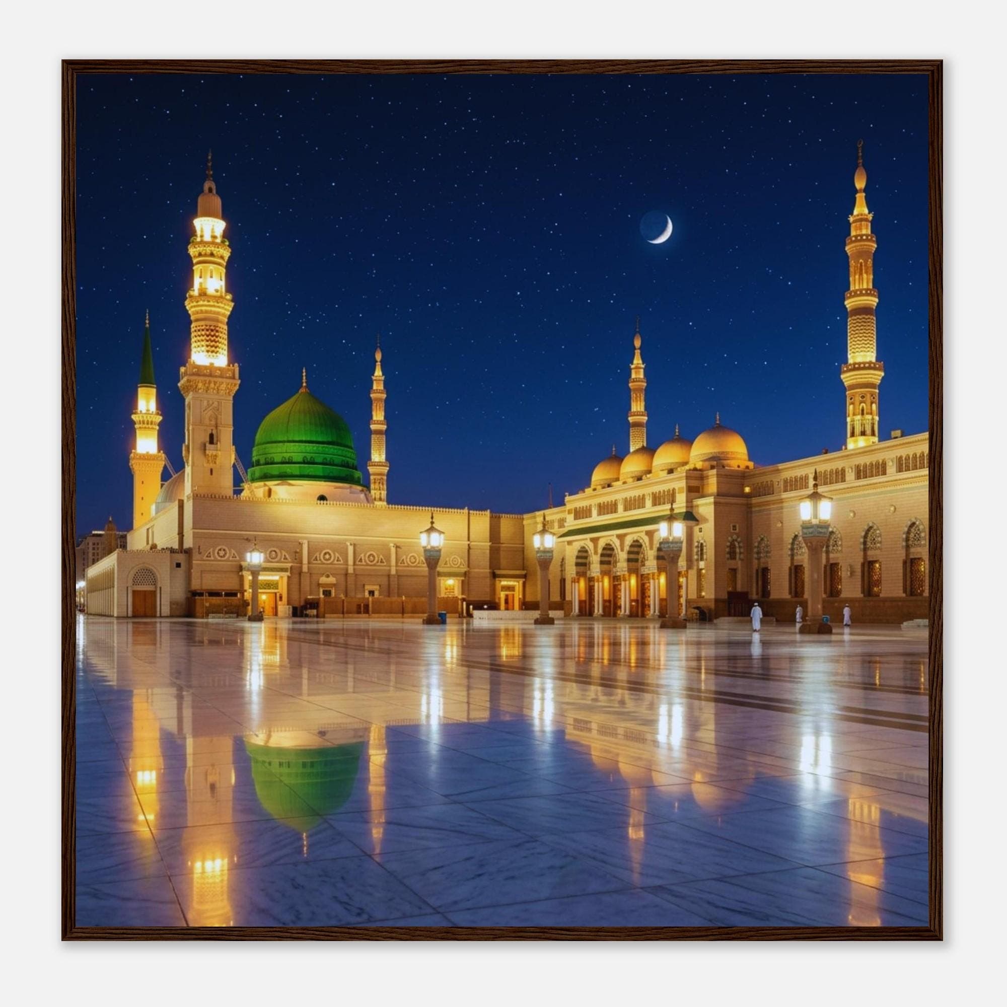 Prophets Mosque Medina Night Wall Art - Islam Religion Framed Poster, Masjid Nabawi Islamic Decor, Moonlight Mosque Print, Muslim Home Gift - image 3