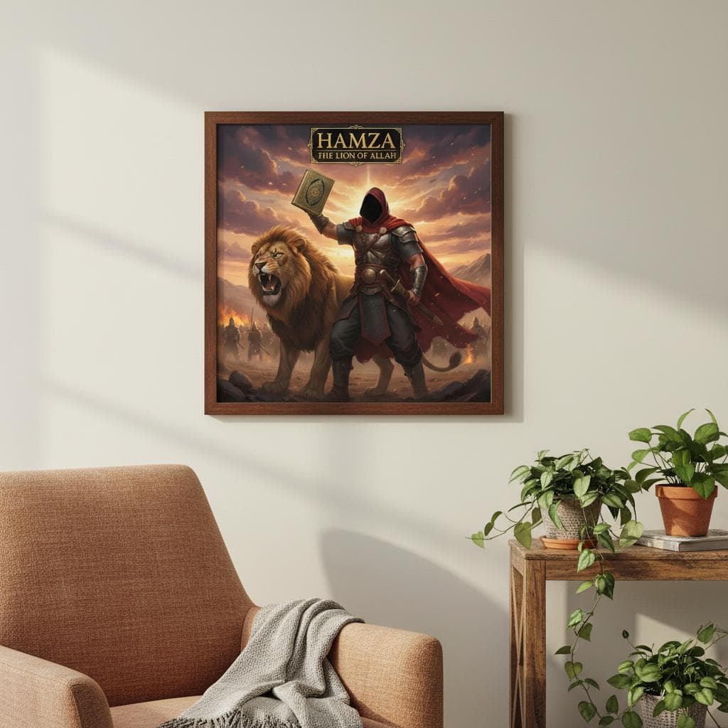 Islamic Warrior Lion Poster | Hamza Lion of Allah Quran Art |  Fiery  Decor Wall  Paper - image 3