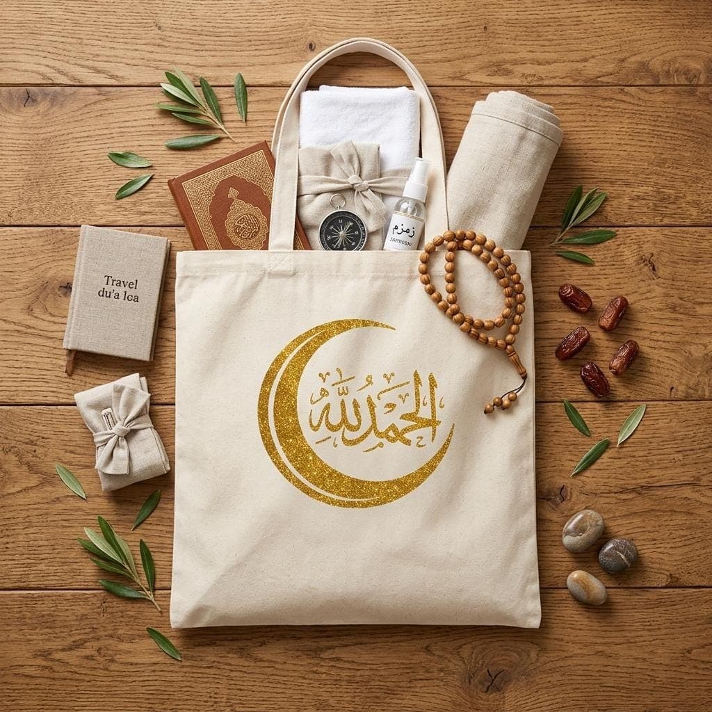 Islamic  Crescent Moon Tote Bag - Gold Arabic Calligraphy Muslim Gift Bag, Eid Ramadan Shopper, Spiritual  Canvas, Modest Fashion Accessory