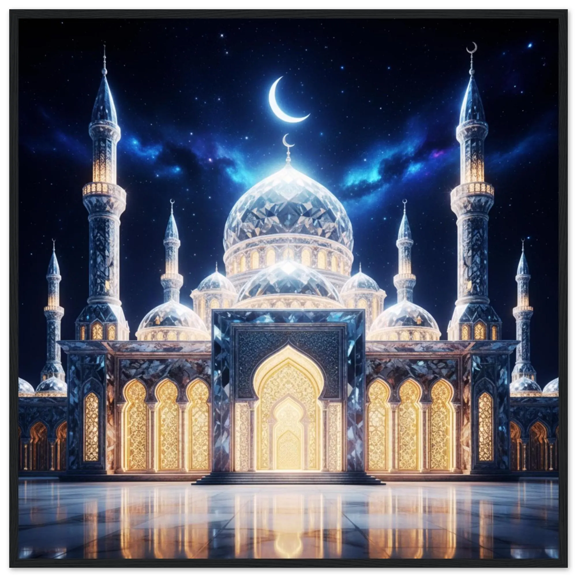 Crystal Mosque Wall Art Framed Print – Islamic Architecture Poster, Crescent Moon Night Sky Muslim Home Decor, Ramadan Decoration, Eid Gift - image 3