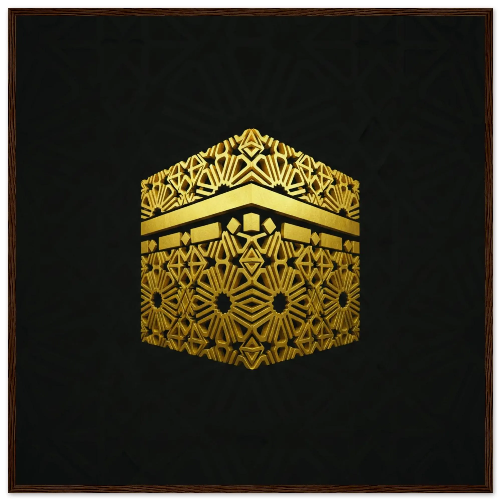 Gold Kaaba Framed Wall Art – Minimalist Islamic Decor, Luxury Mecca Artwork, Modern Muslim Home Print, Elegant Ramadan Eid Gift