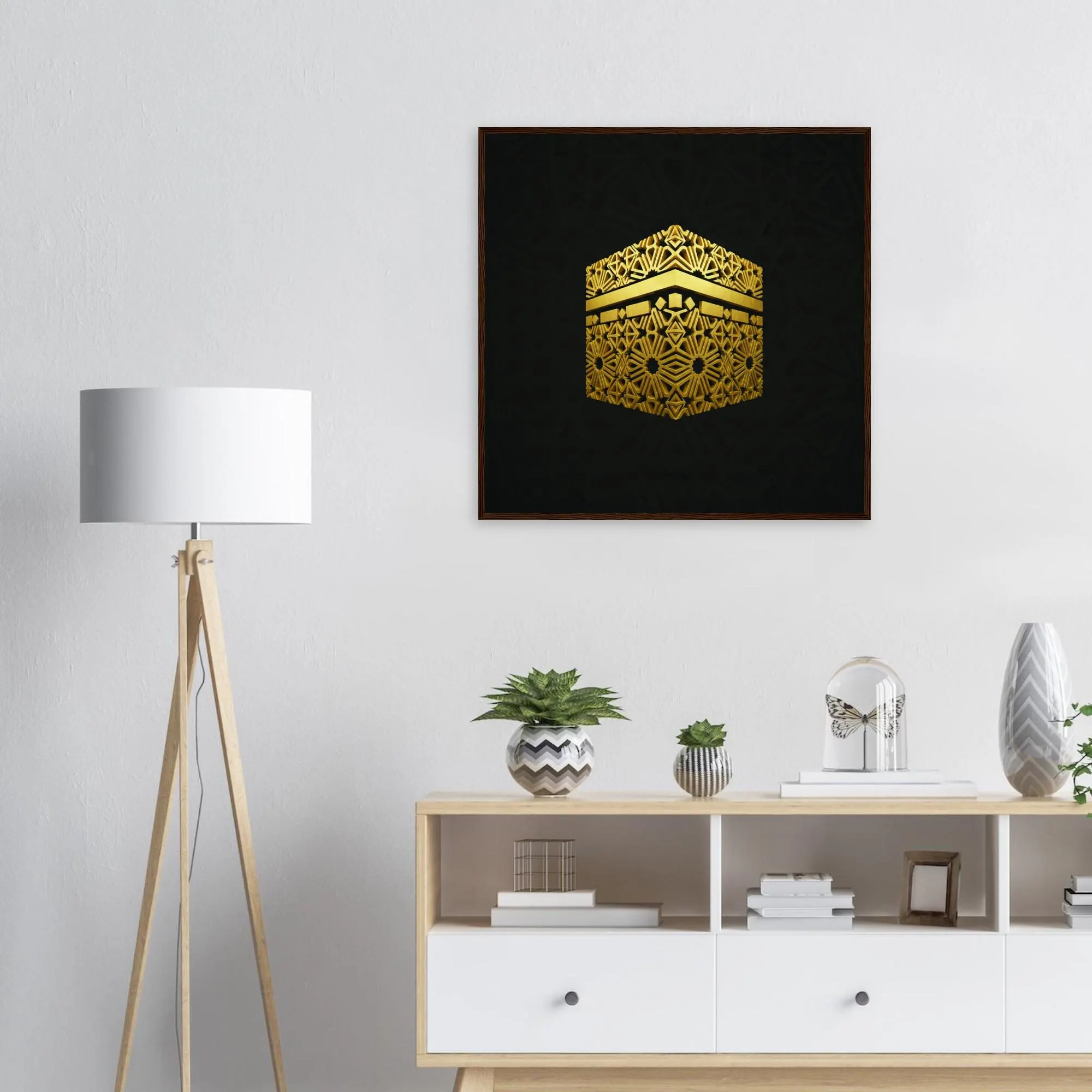 Gold Kaaba Framed Wall Art – Minimalist Islamic Decor, Luxury Mecca Artwork, Modern Muslim Home Print, Elegant Ramadan Eid Gift - image 3