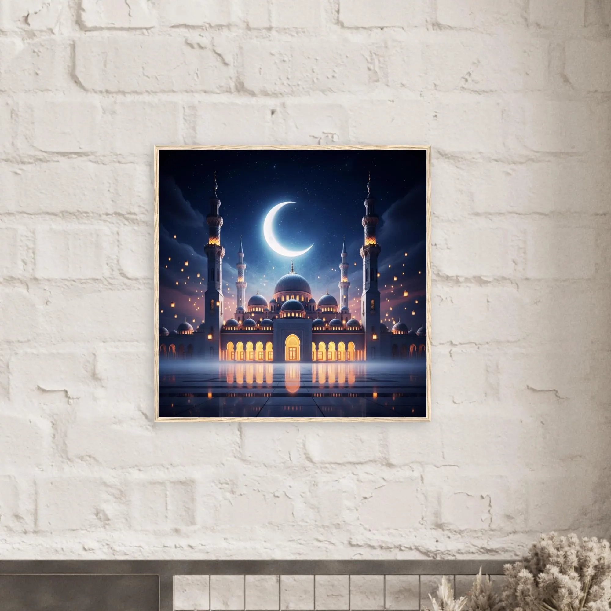 Mosque Wall Art Framed Print – Crescent Moon Poster, Ramadan Lantern Night decoration, Muslim Home Decor, Eid Gift, Islamic Architecture Art - image 2