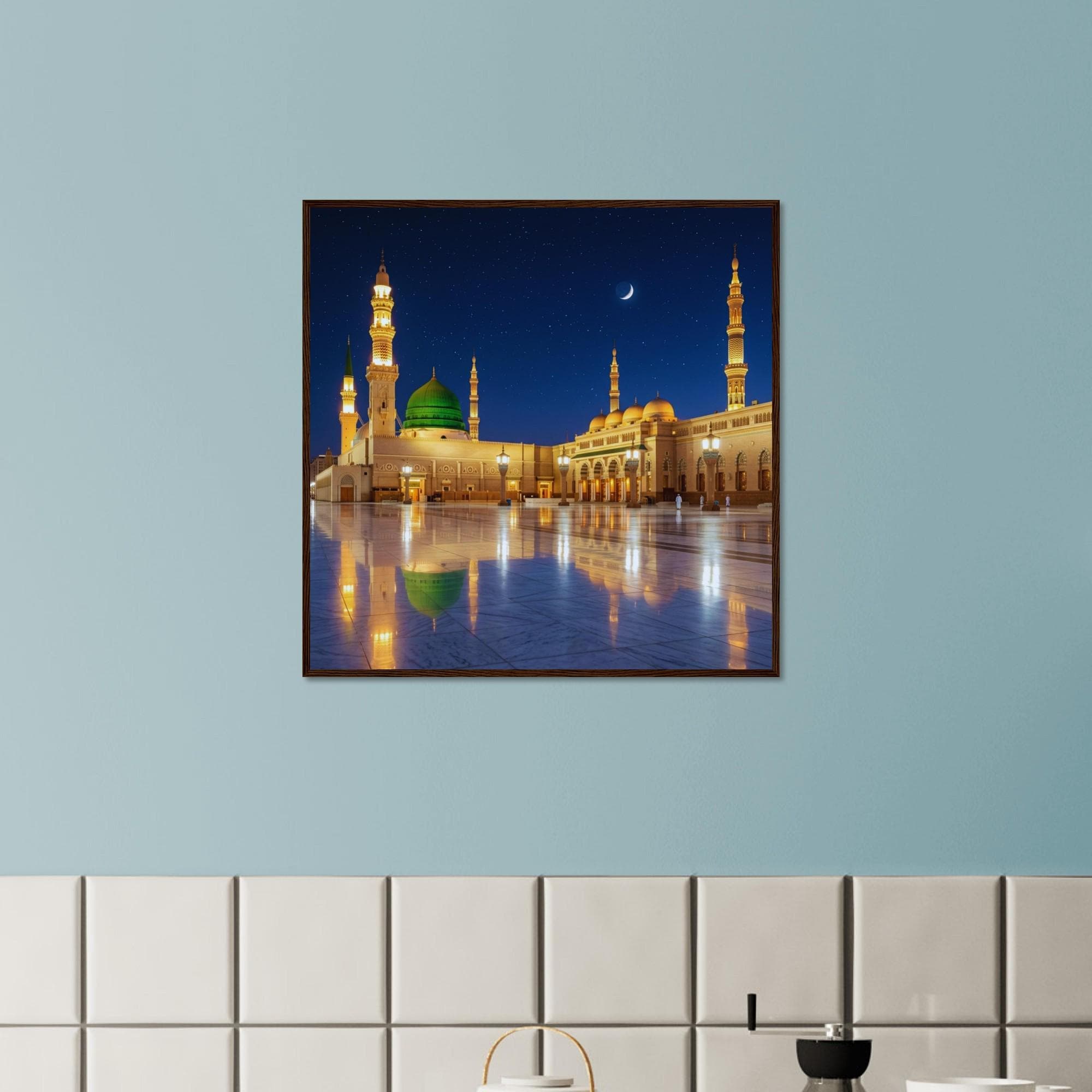 Prophets Mosque Medina Night Wall Art - Islam Religion Framed Poster, Masjid Nabawi Islamic Decor, Moonlight Mosque Print, Muslim Home Gift - image 5