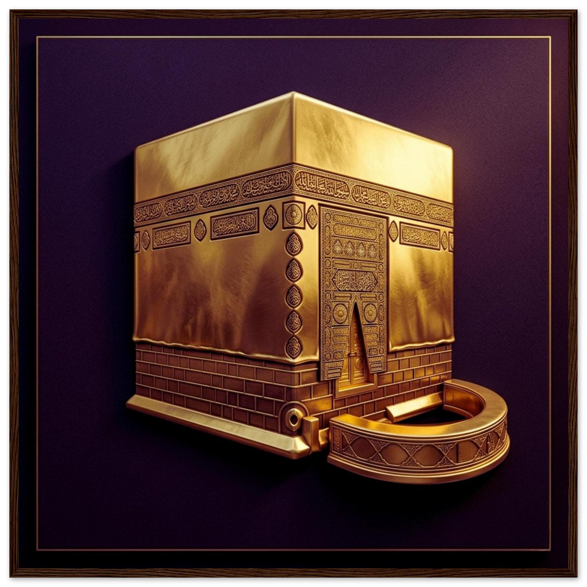 Kaaba Wall Art Framed Print – Gold Mecca Islamic Decor, Sacred Mosque Artwork, Muslim Home Gift, Elegant Hajj Umrah Poster
