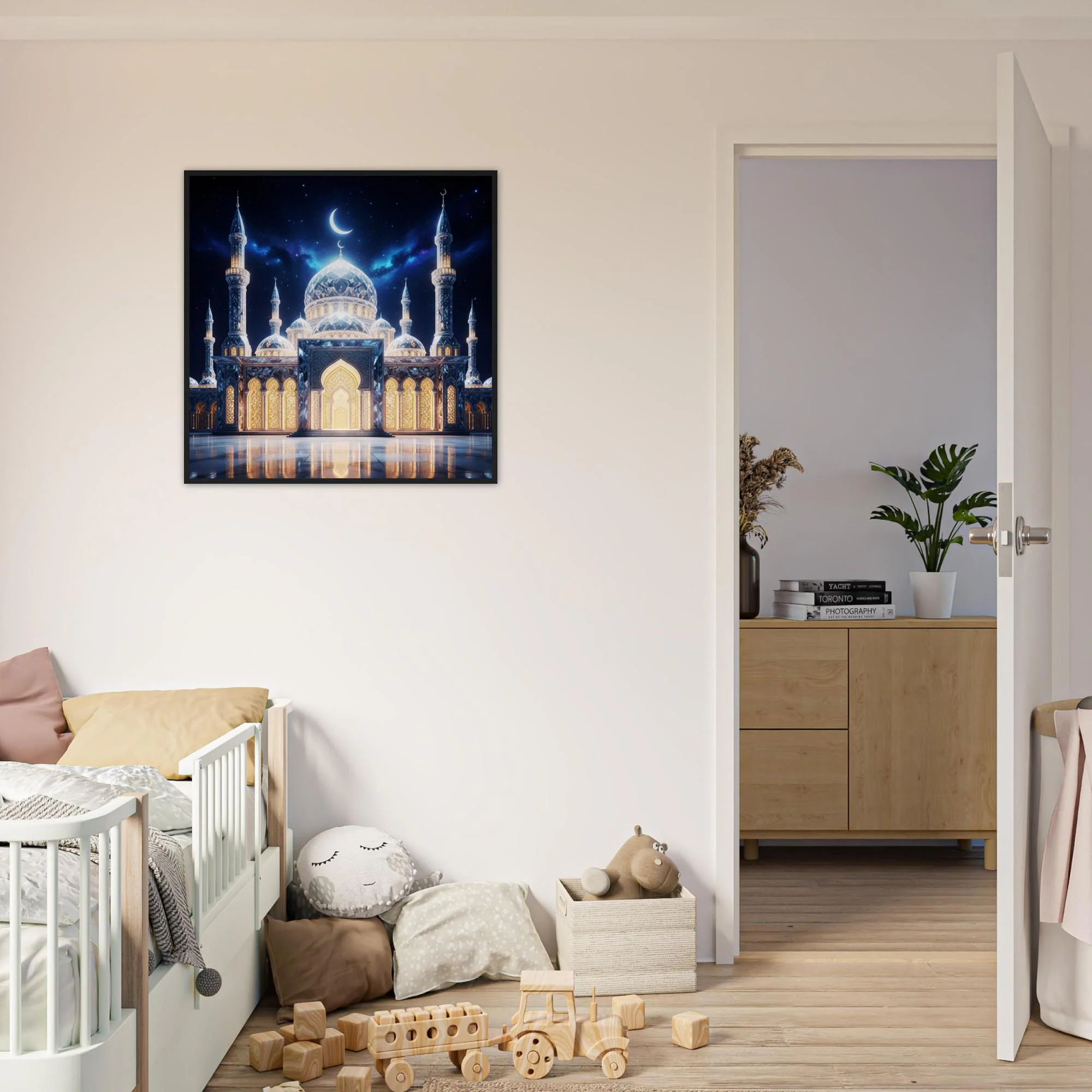 Crystal Mosque Wall Art Framed Print – Islamic Architecture Poster, Crescent Moon Night Sky Muslim Home Decor, Ramadan Decoration, Eid Gift - image 4