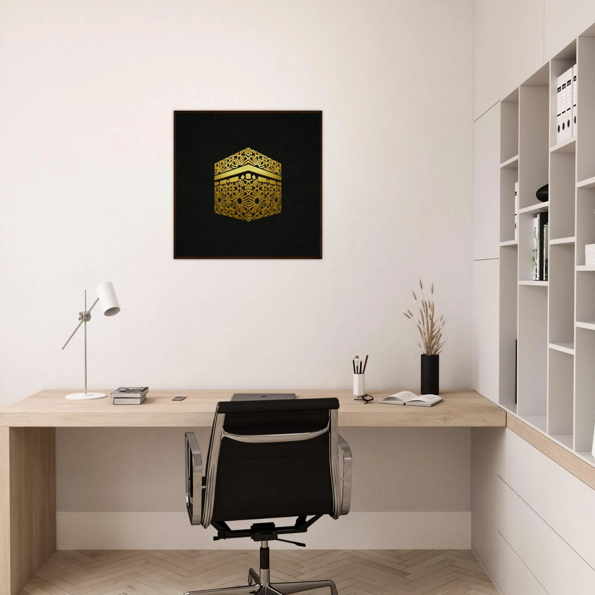 Gold Kaaba Framed Wall Art – Minimalist Islamic Decor, Luxury Mecca Artwork, Modern Muslim Home Print, Elegant Ramadan Eid Gift - image 4