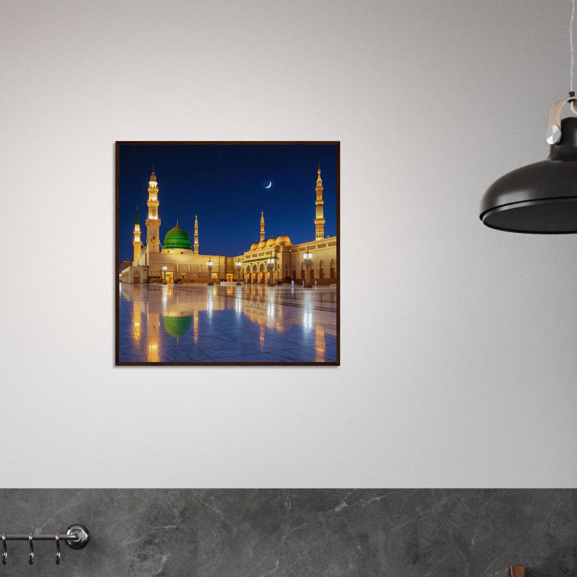 Prophets Mosque Medina Night Wall Art - Islam Religion Framed Poster, Masjid Nabawi Islamic Decor, Moonlight Mosque Print, Muslim Home Gift - image 4
