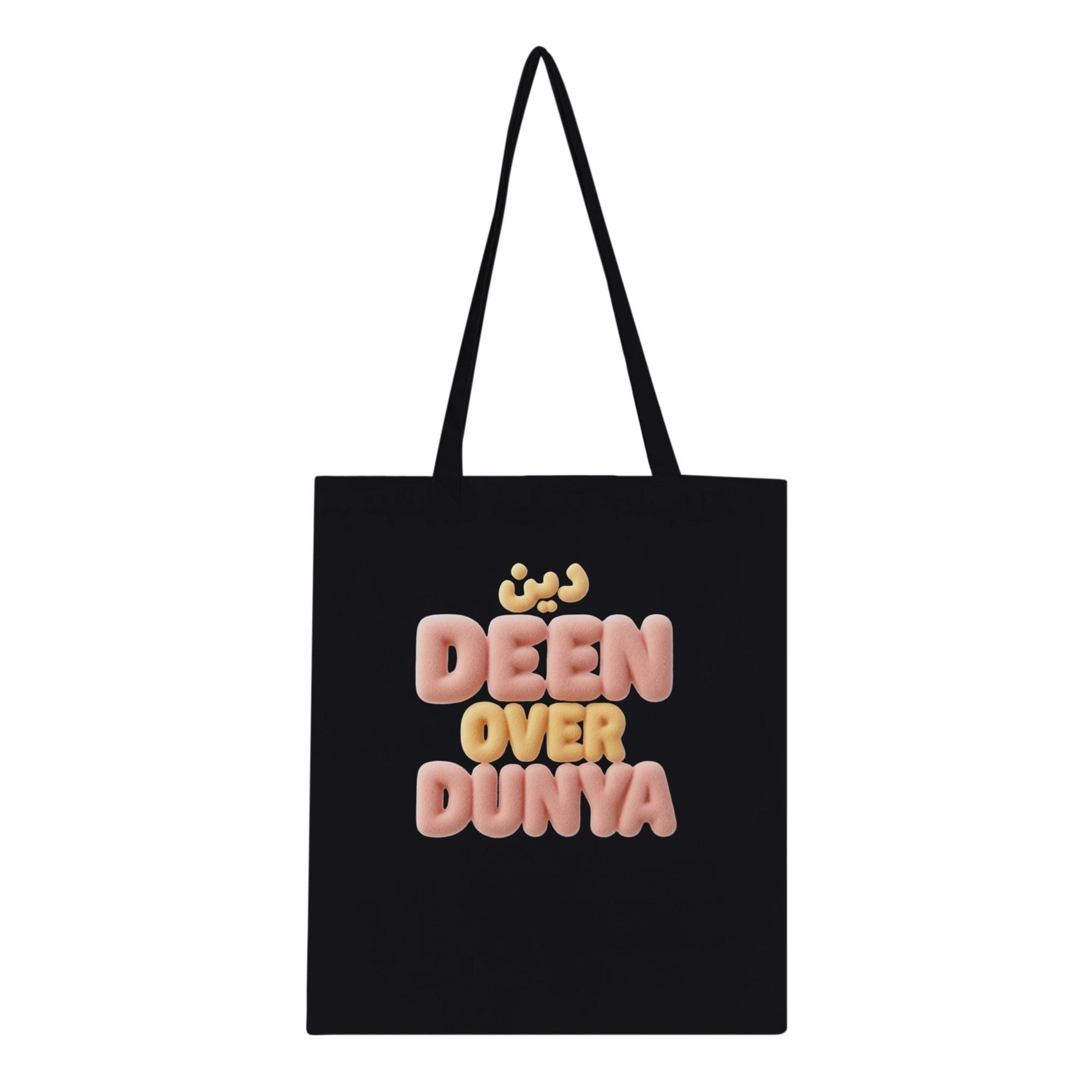 Deen Over Dunya Tote Bag - Islamic Reminder Purse, Arabic Calligraphy, Muslim Gift Idea, Faith Inspired Canvas, Modest Lifestyle Shopper