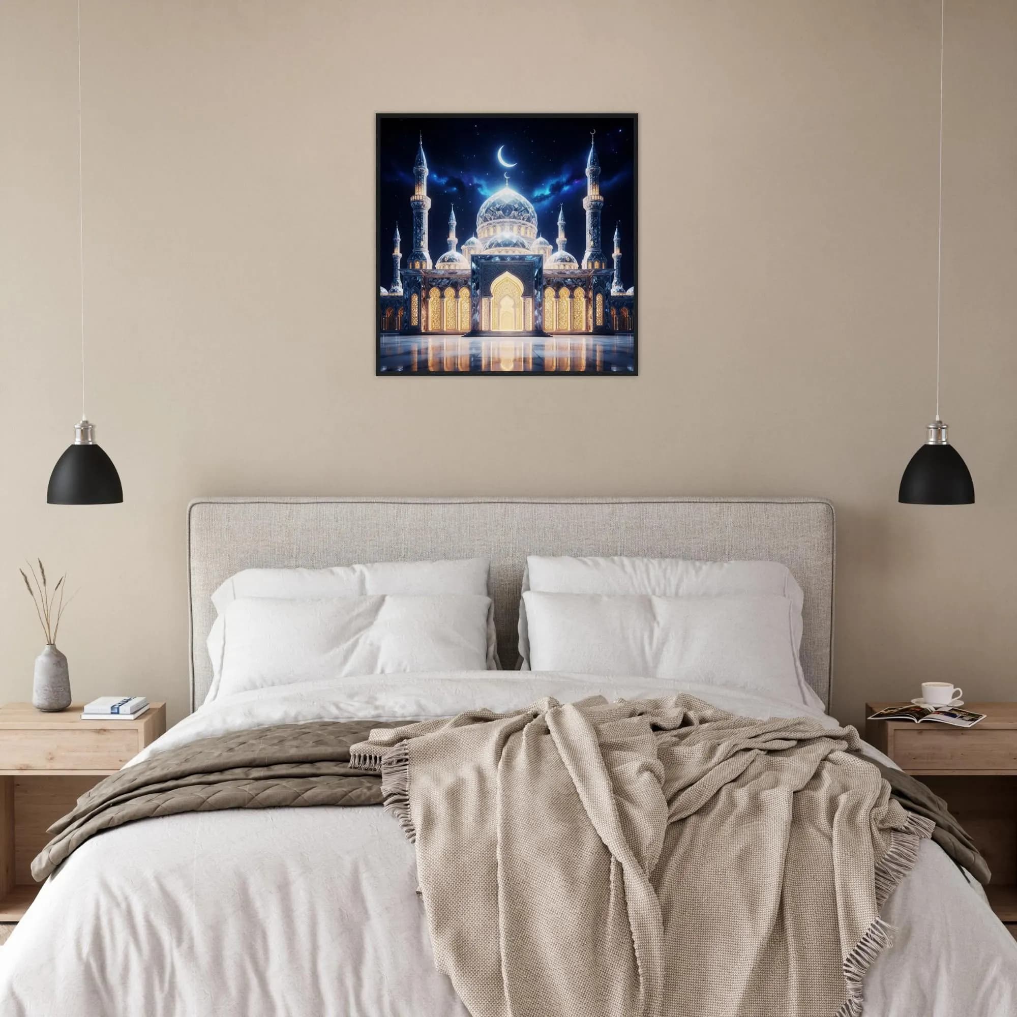 Crystal Mosque Wall Art Framed Print – Islamic Architecture Poster, Crescent Moon Night Sky Muslim Home Decor, Ramadan Decoration, Eid Gift - image 5