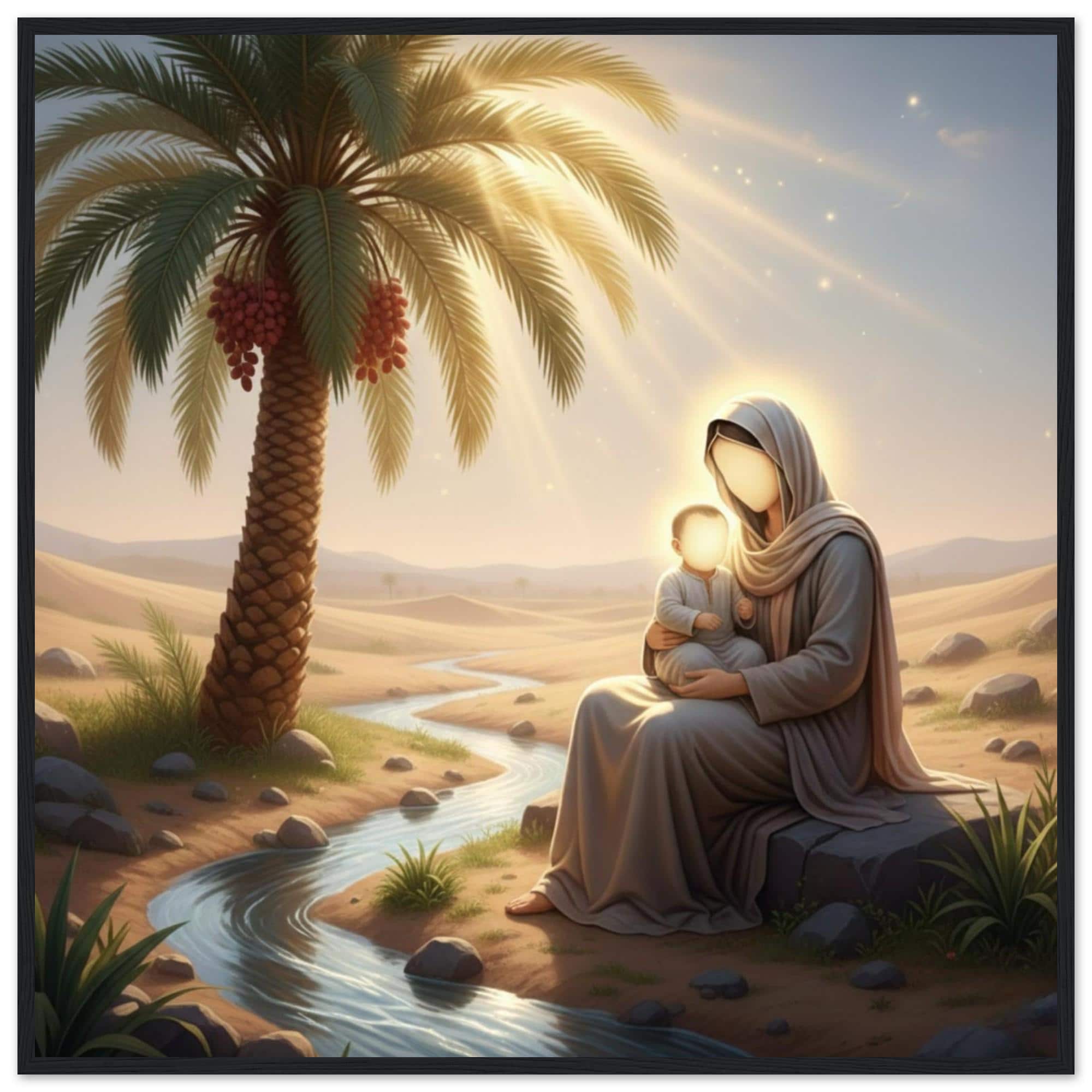 Islamic Art Maryam and Baby Isa Framed Print – Prophet Jesus (AS) Wall Decor, Quran Inspired Motherhood Poster, Muslim Spiritual Gift