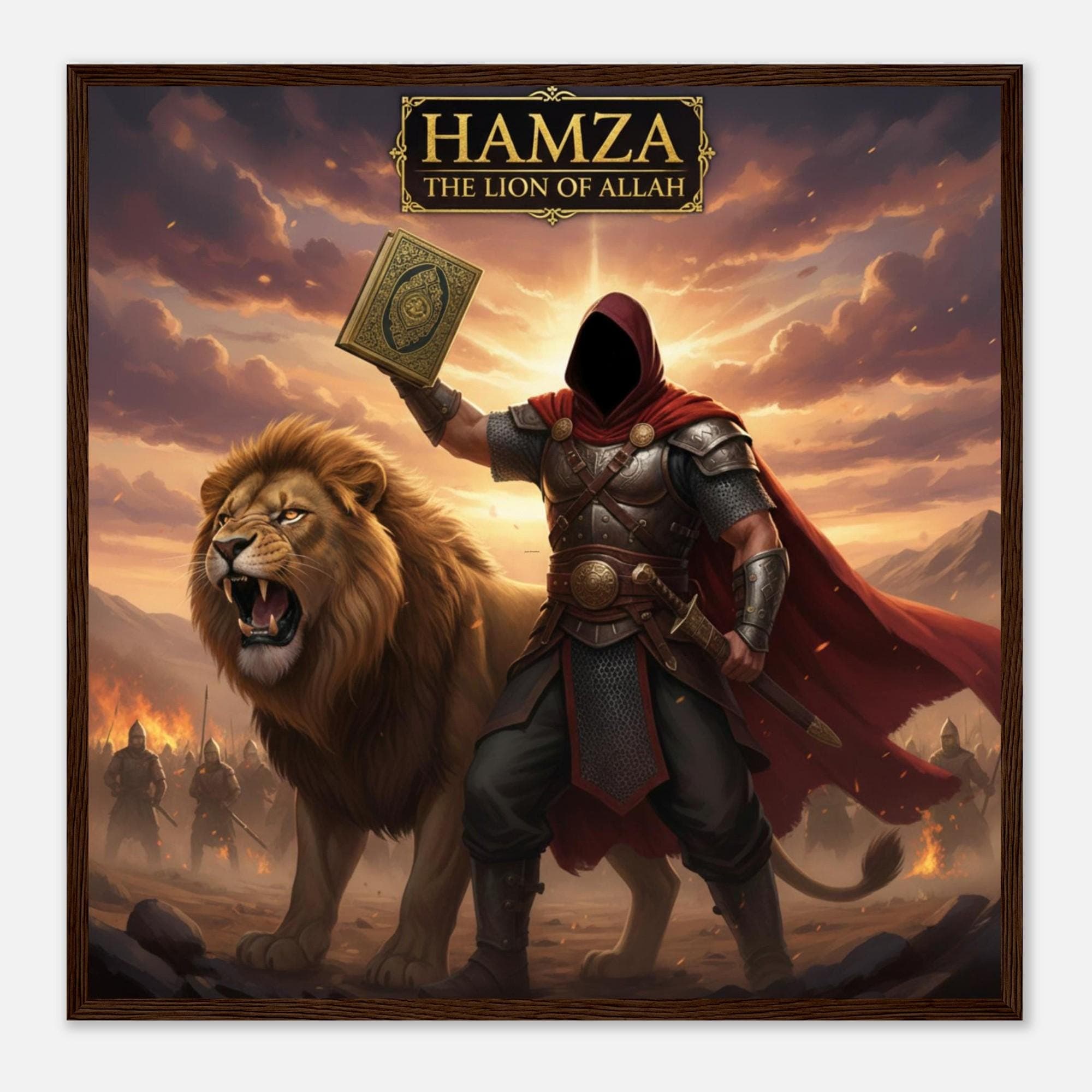 Islamic Warrior Lion Poster | Hamza Lion of Allah Quran Art |  Fiery  Decor Wall  Paper - image 4