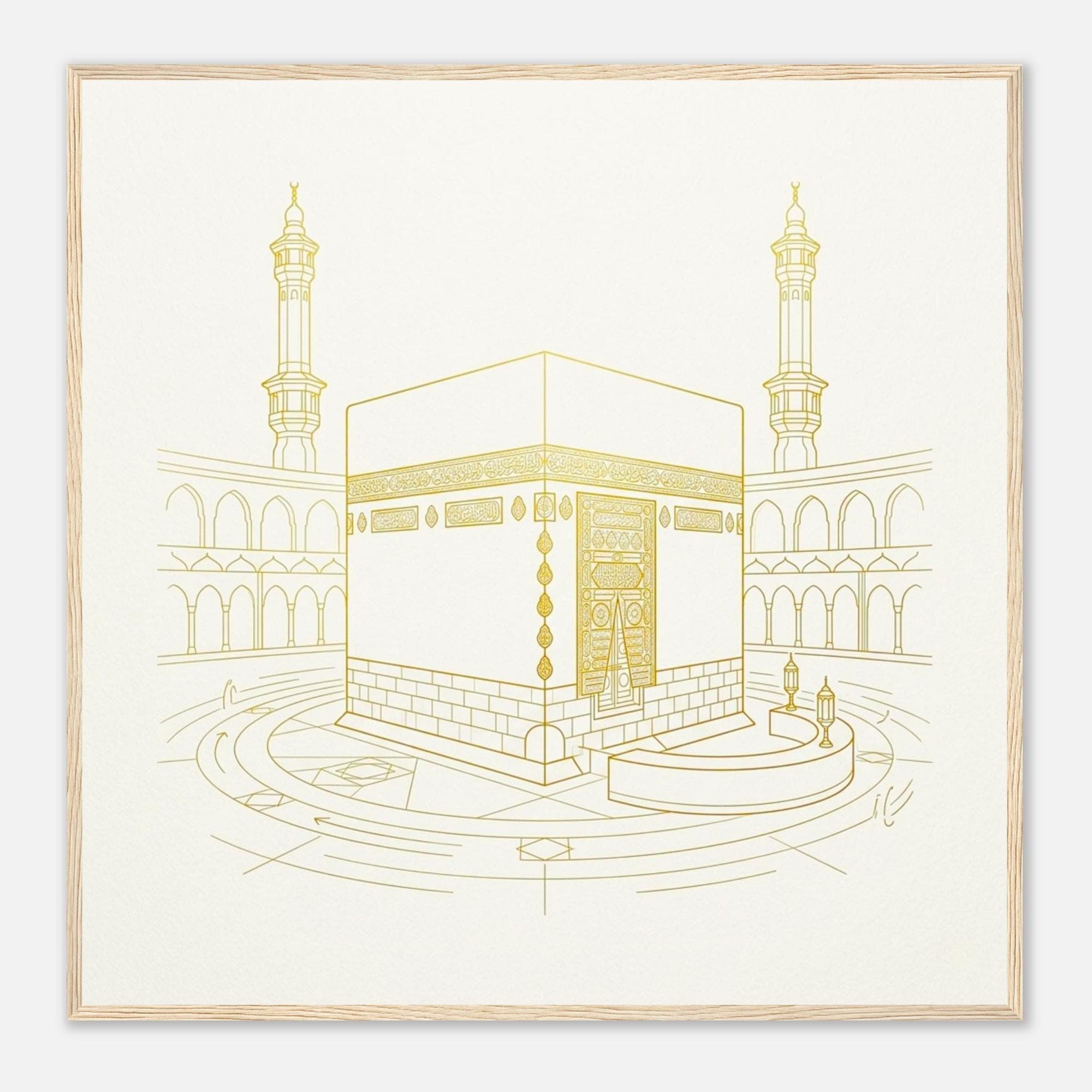 Minimalist Kaaba Line Art Print - Mecca Islamic Wall Decor, Gold Outline Mosque Artwork, Modern Muslim Home Poster, Ramadan Eid Gift - image 3