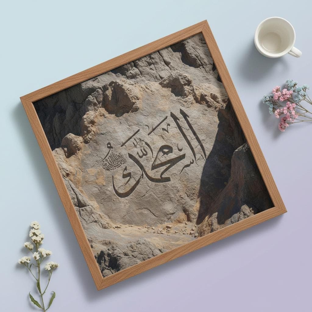 Islamic Calligraphy Wall Art | Muhammad Name Stone Engraving | Spiritual Framed Poster Decor - image 3