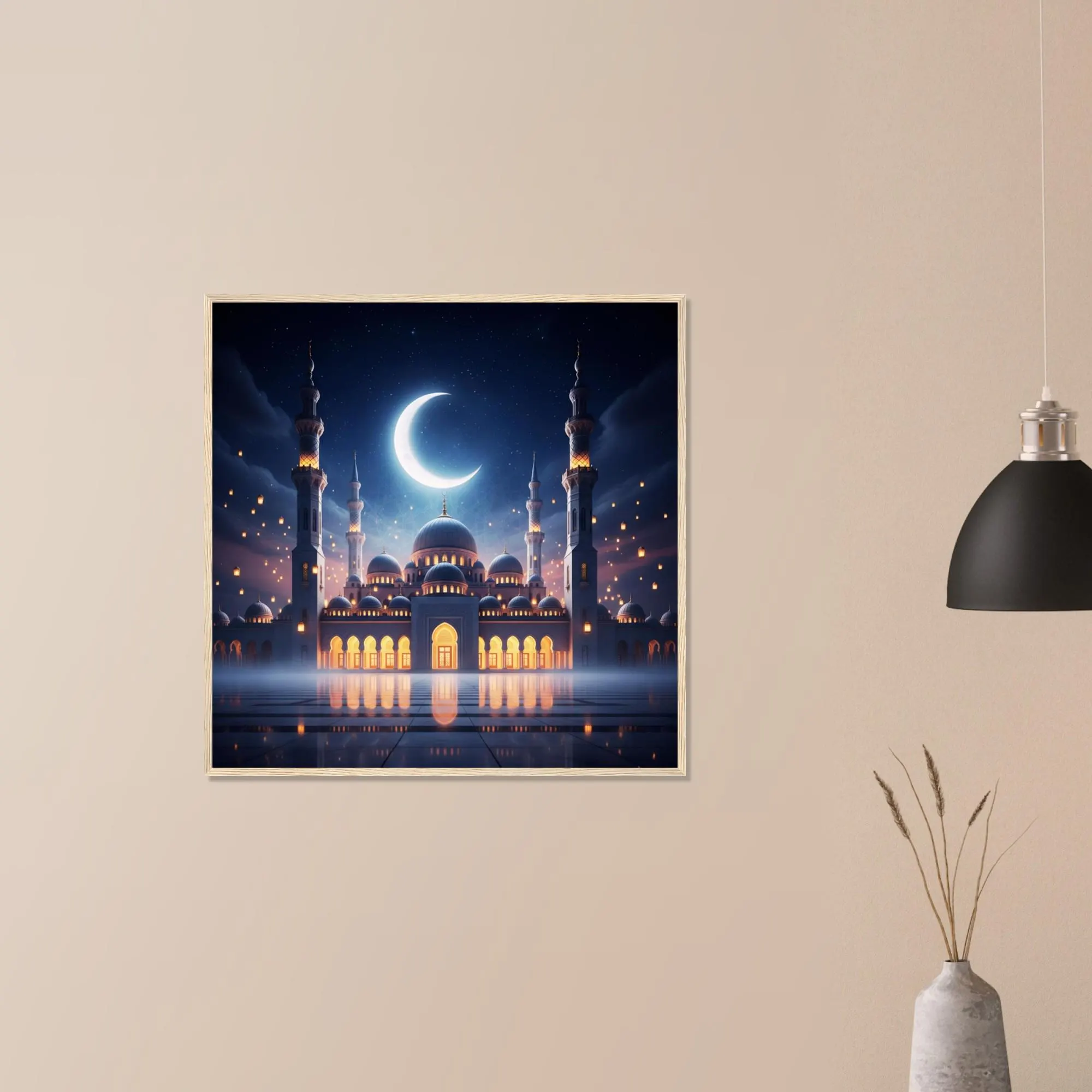 Mosque Wall Art Framed Print – Crescent Moon Poster, Ramadan Lantern Night decoration, Muslim Home Decor, Eid Gift, Islamic Architecture Art - image 5