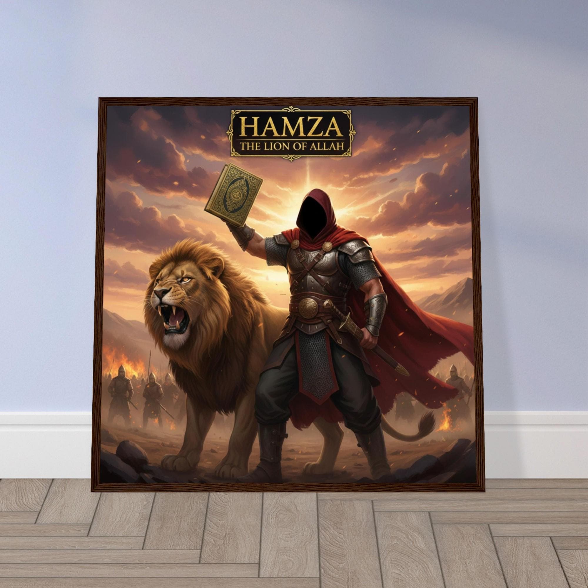 Islamic Warrior Lion Poster | Hamza Lion of Allah Quran Art |  Fiery  Decor Wall  Paper