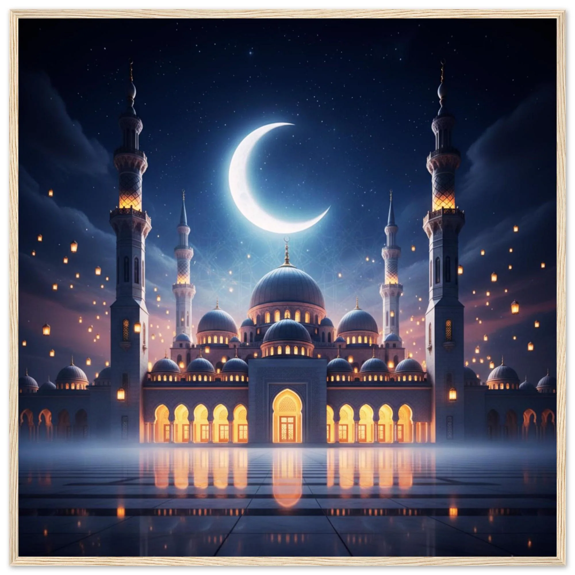 Mosque Wall Art Framed Print – Crescent Moon Poster, Ramadan Lantern Night decoration, Muslim Home Decor, Eid Gift, Islamic Architecture Art - image 4