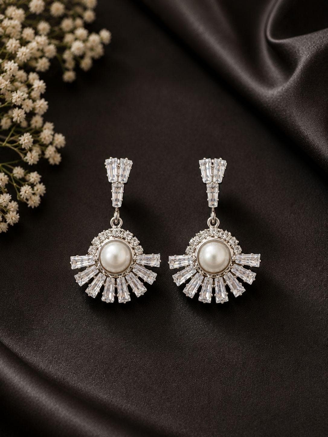 Pearl Crystal Drop Earrings, Art Deco Bridal Wedding Jewelry