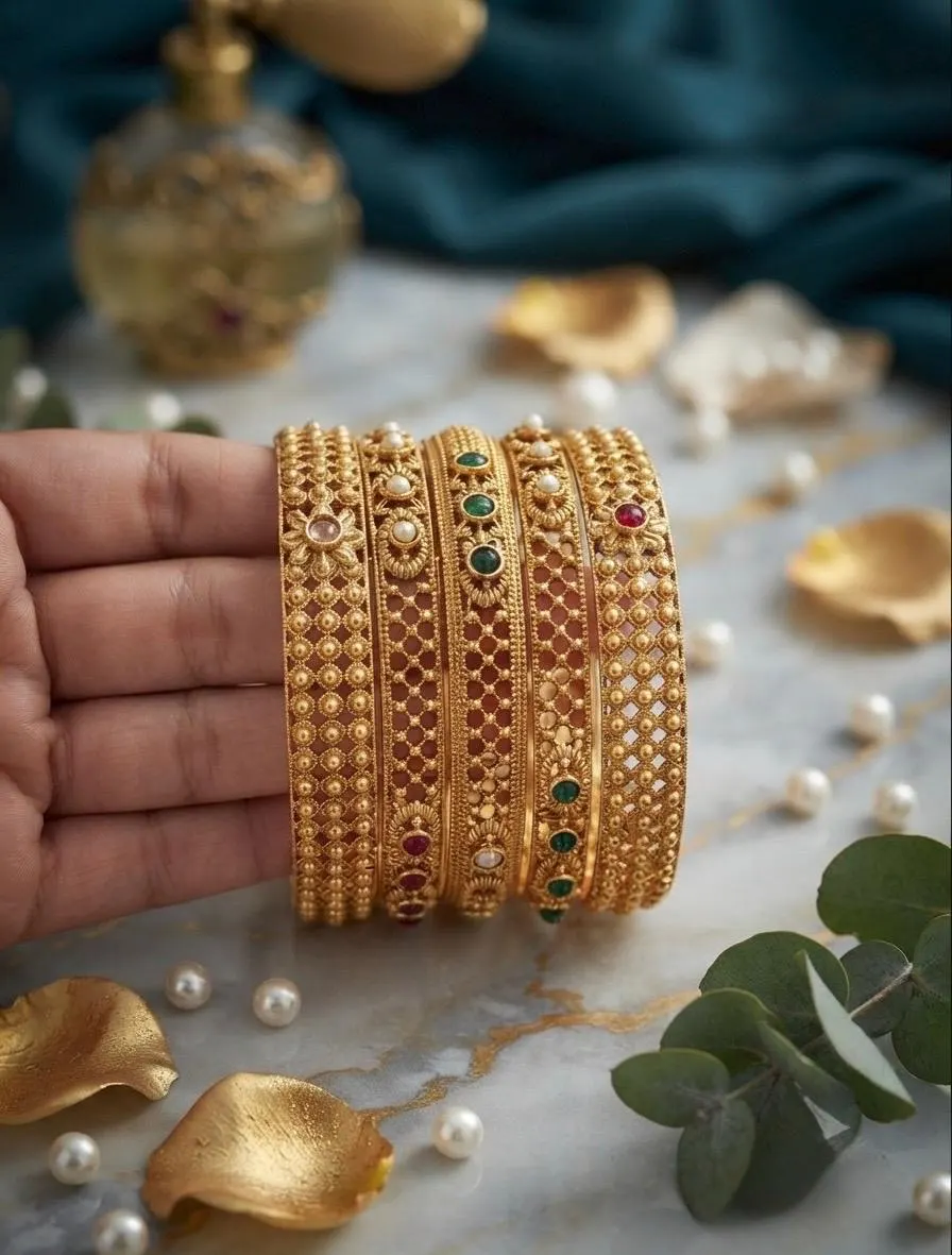 Gold Plated Kundan Bangles | Indian Bridal Jewelry, 2.5 inches - image 3