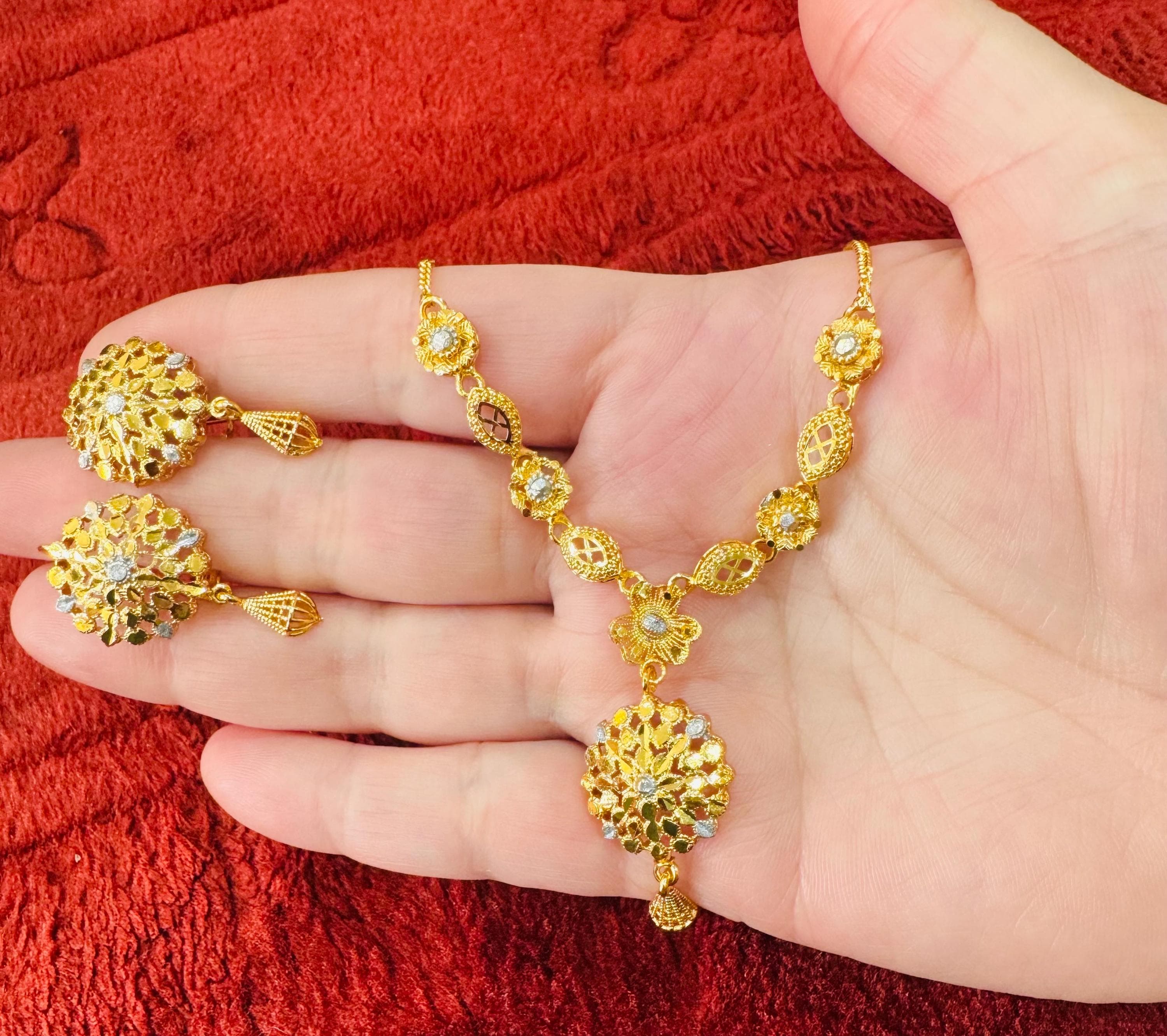 Gold Plated Filigree Necklace and Earring Set: Dainty Statement Bridal Jewelry - image 3