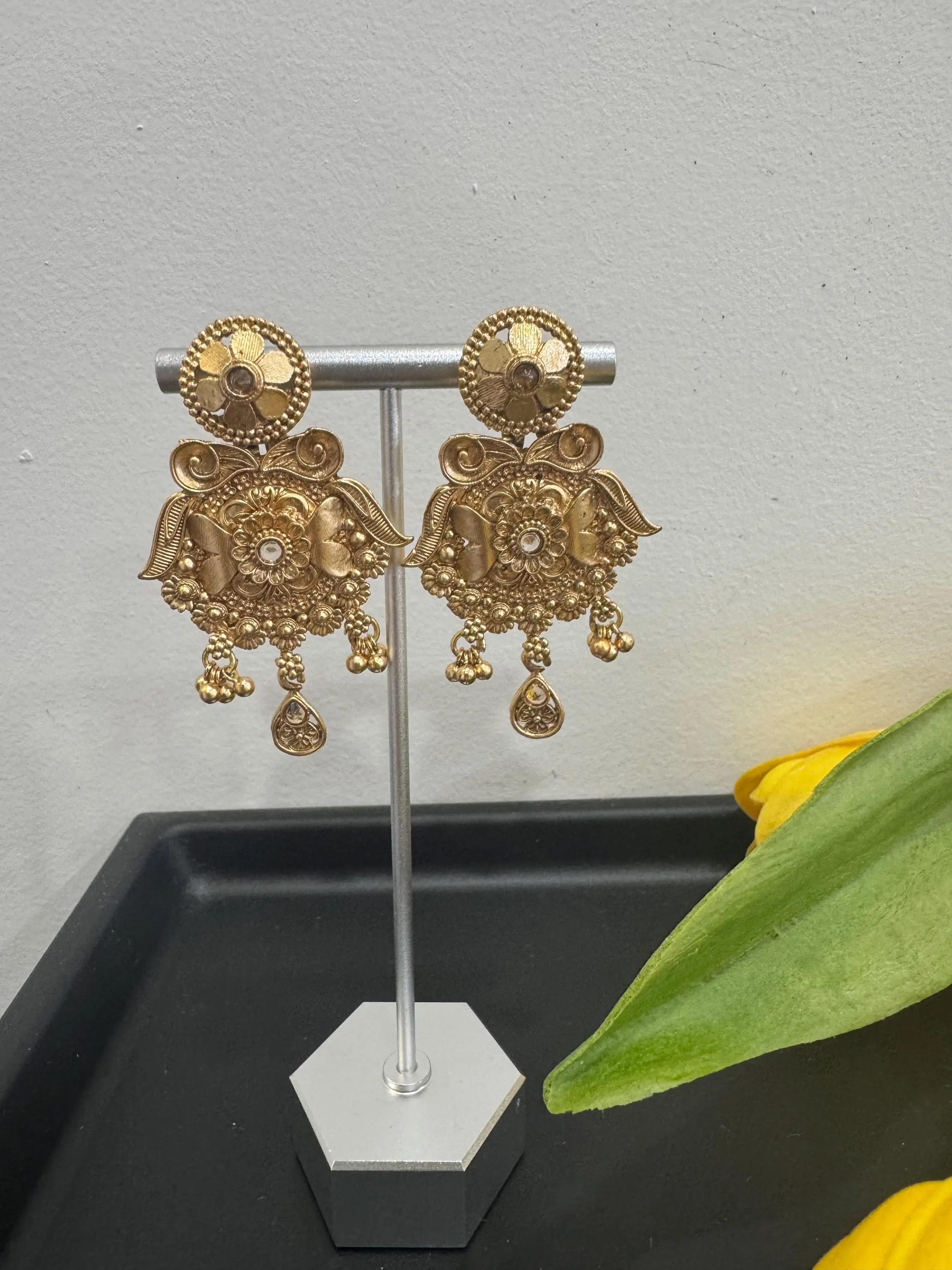 Antique Gold Plated Jhumka Earrings | Indian Temple imitated Jewelry - image 2