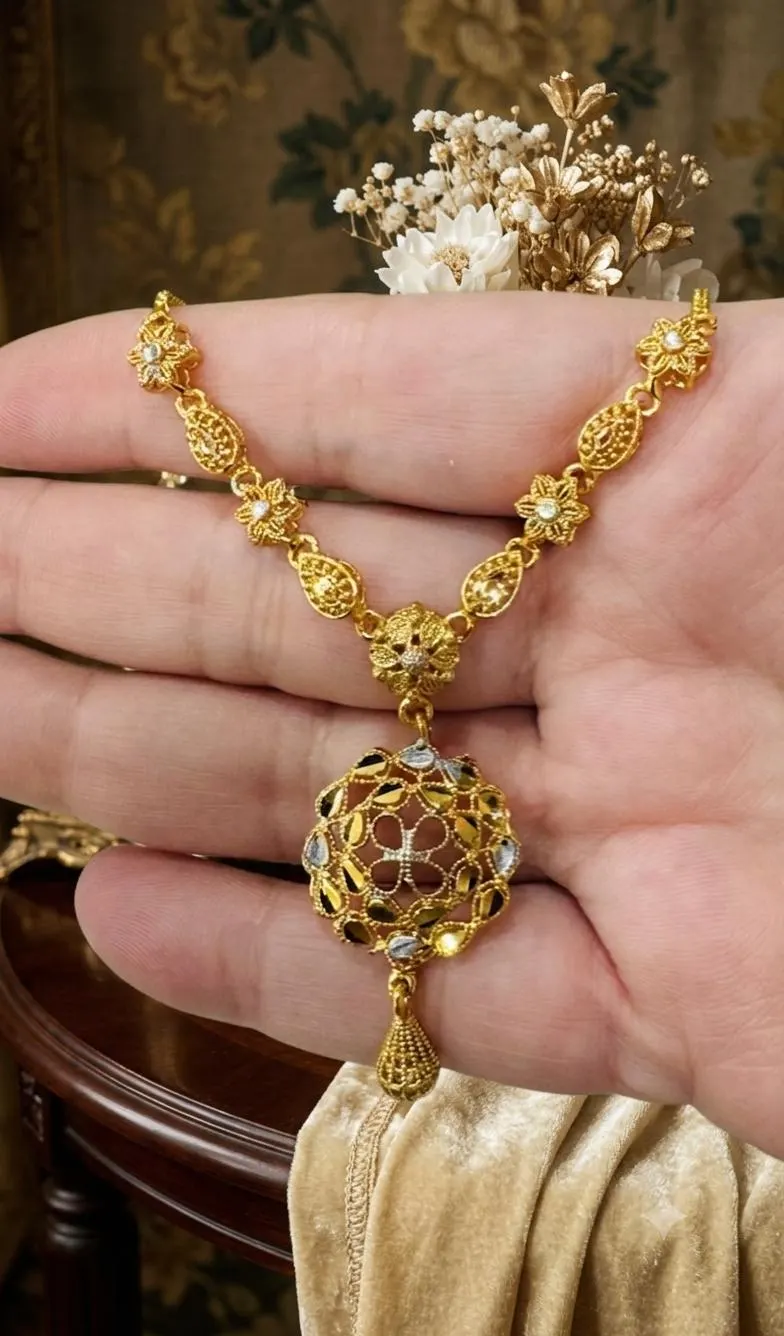 Filigree Gold Statement Necklace Delicate Intricate Lace Choker - image 5