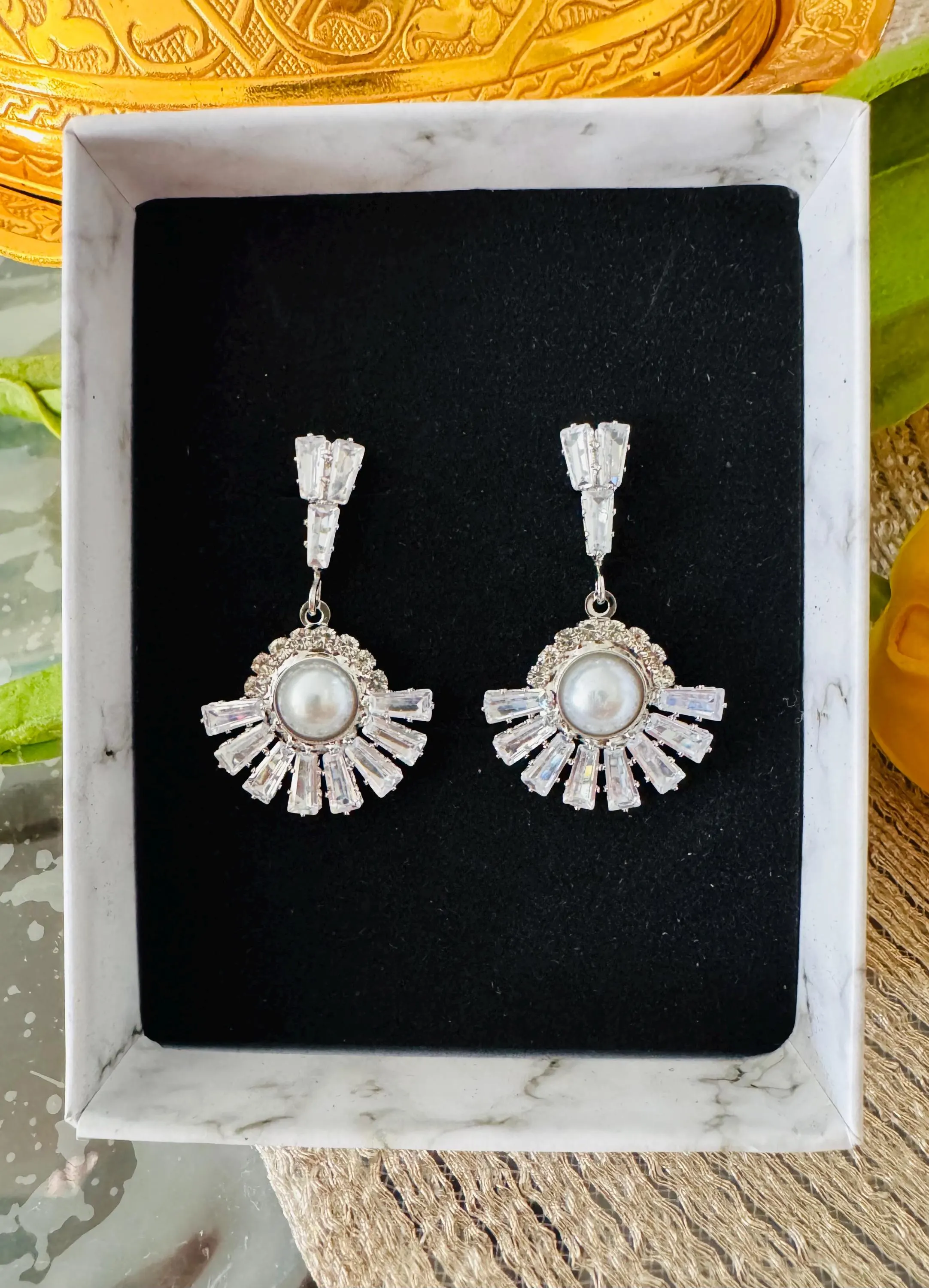 Pearl Crystal Drop Earrings, Art Deco Bridal Wedding Jewelry - image 4