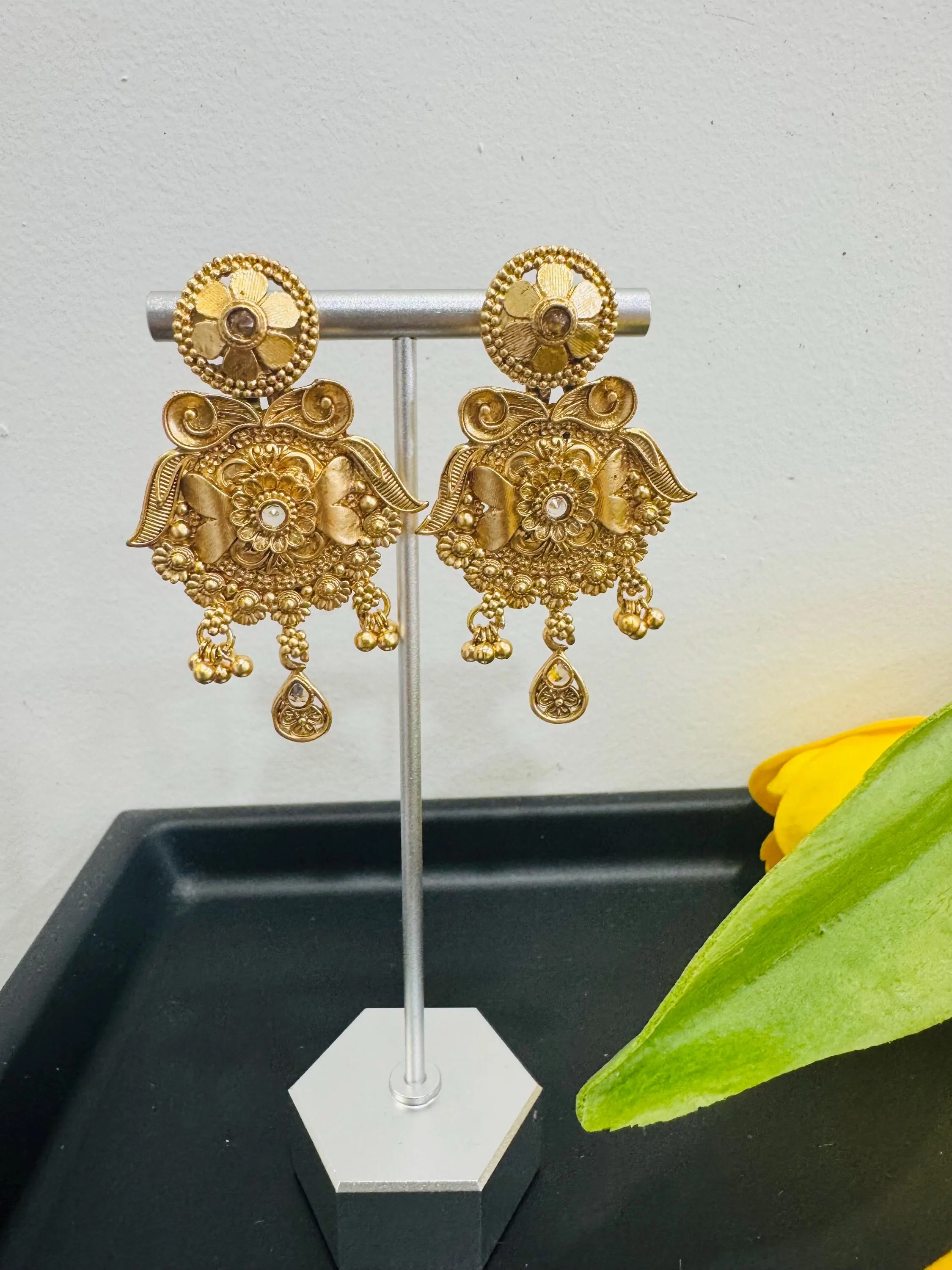 Antique Gold Plated Jhumka Earrings | Indian Temple imitated Jewelry - image 3