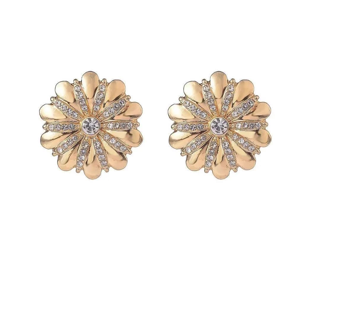 Gold Flower Stud Earrings, Rhinestone Crystal Daisy, Vintage Style Floral Statement - image 3