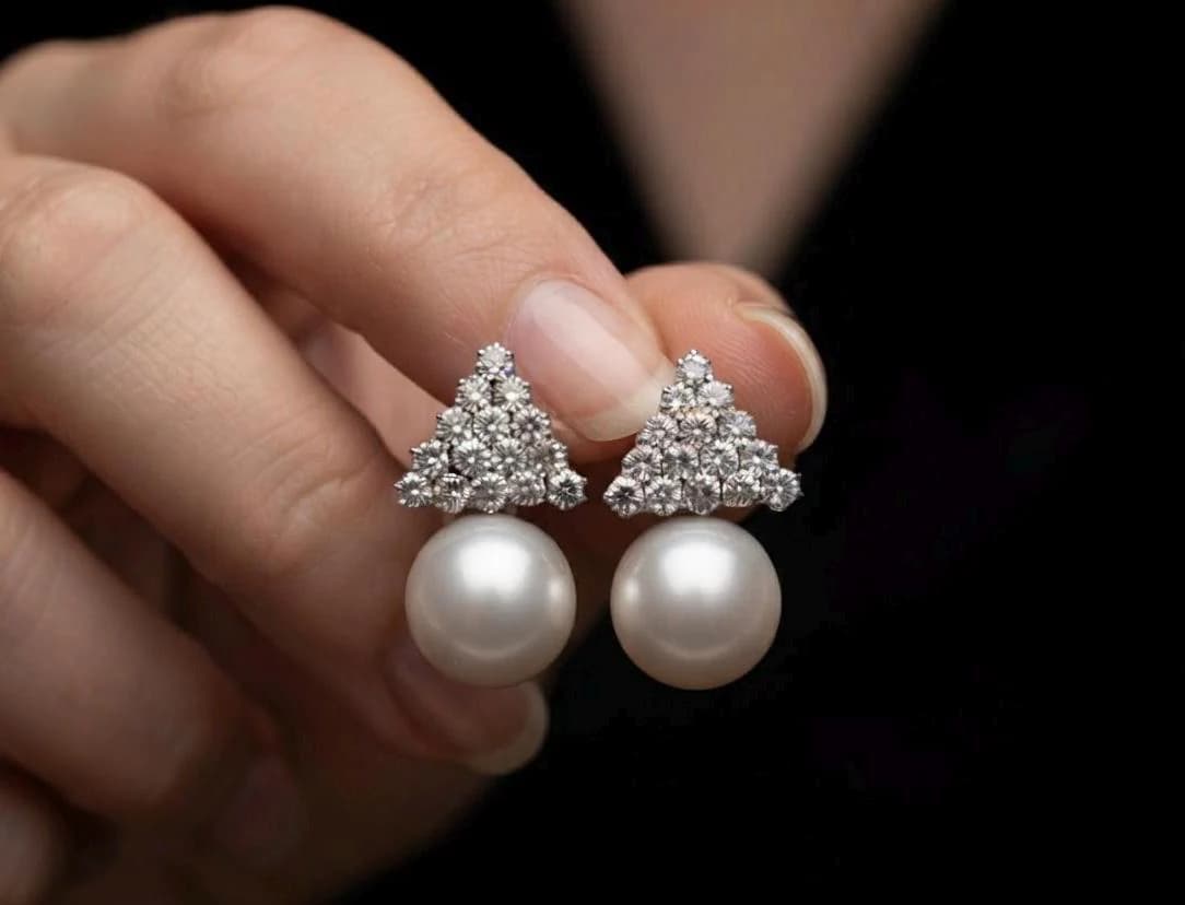 Crystal Triangle Pearl Drop Earrings, Bridal Wedding Statement Jewelry