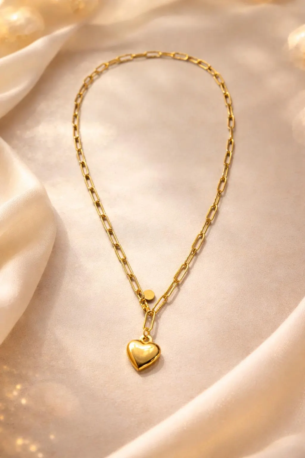 Romantic Heart Shape Stainless Steel Gold Plated Handmade Pendant Necklace