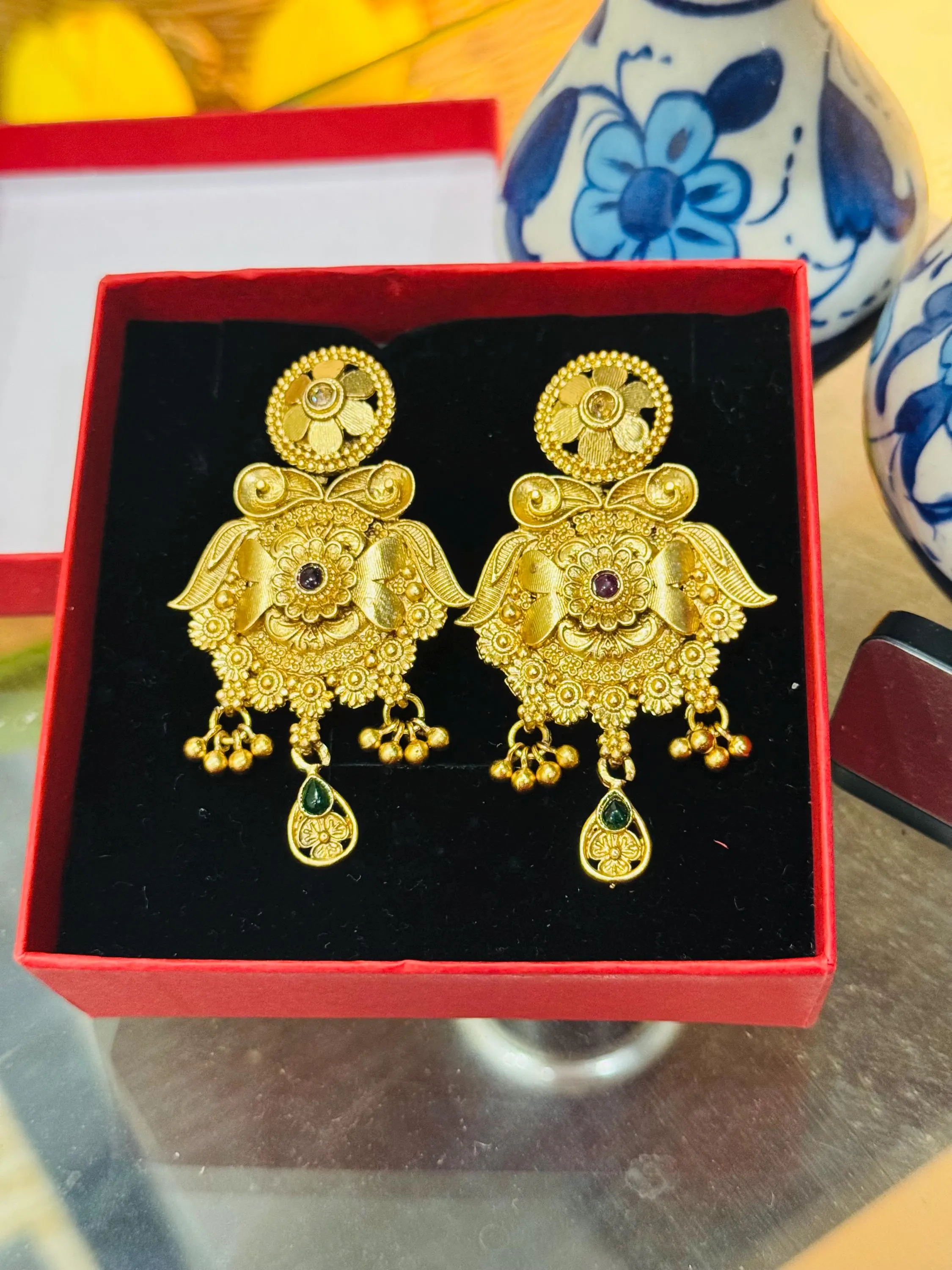 Antique Gold Plated Jhumka Earrings | Indian Temple imitated Jewelry - image 5