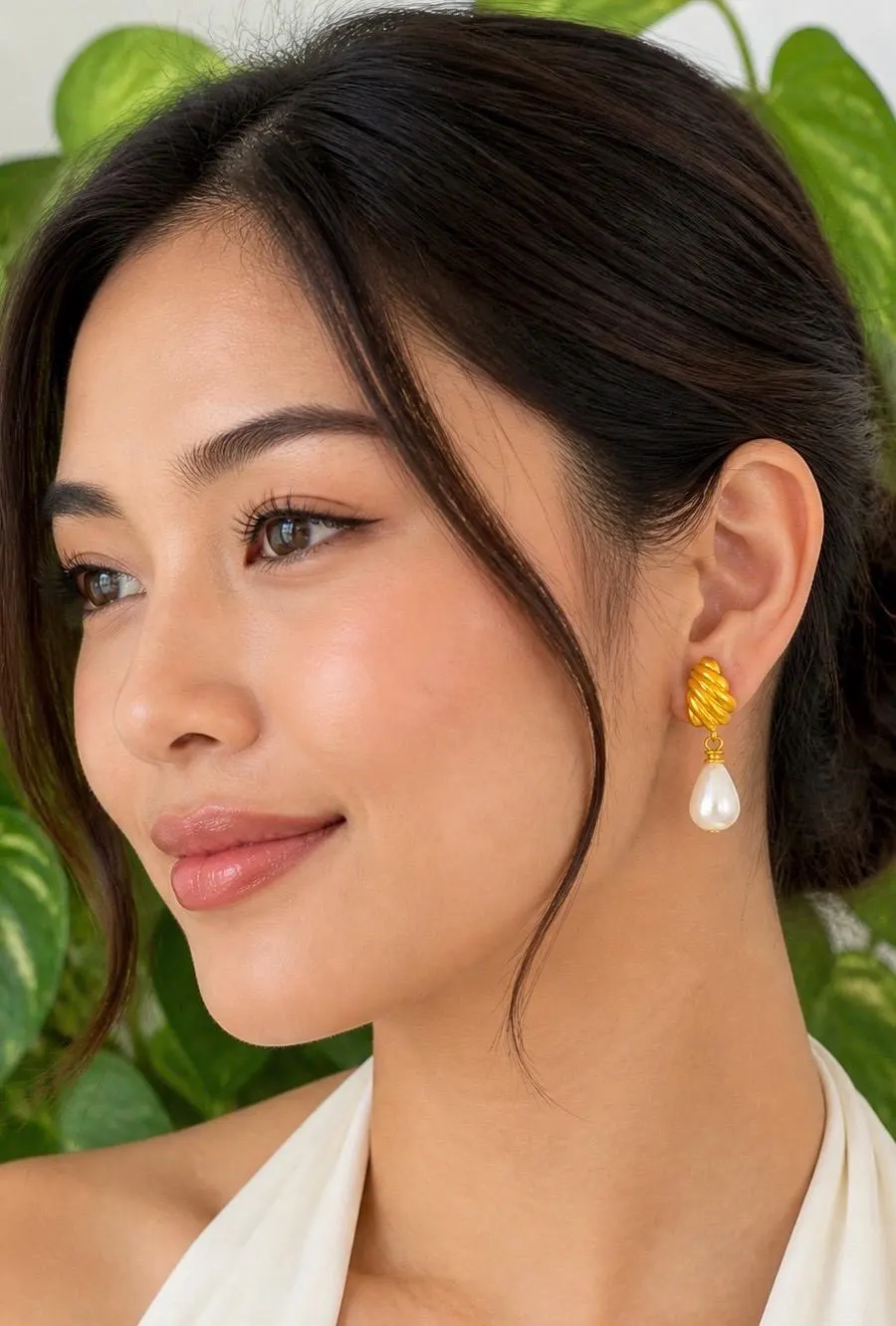 Gold Tone Pearl Drop Earrings | Teardrop Dangle - image 5
