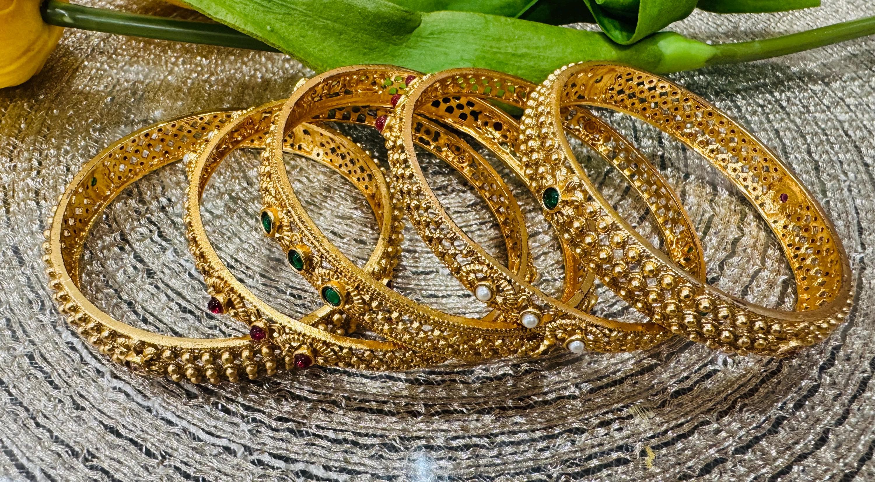 Gold Plated Kundan Bangles | Indian Bridal Jewelry, 2.5 inches - image 5