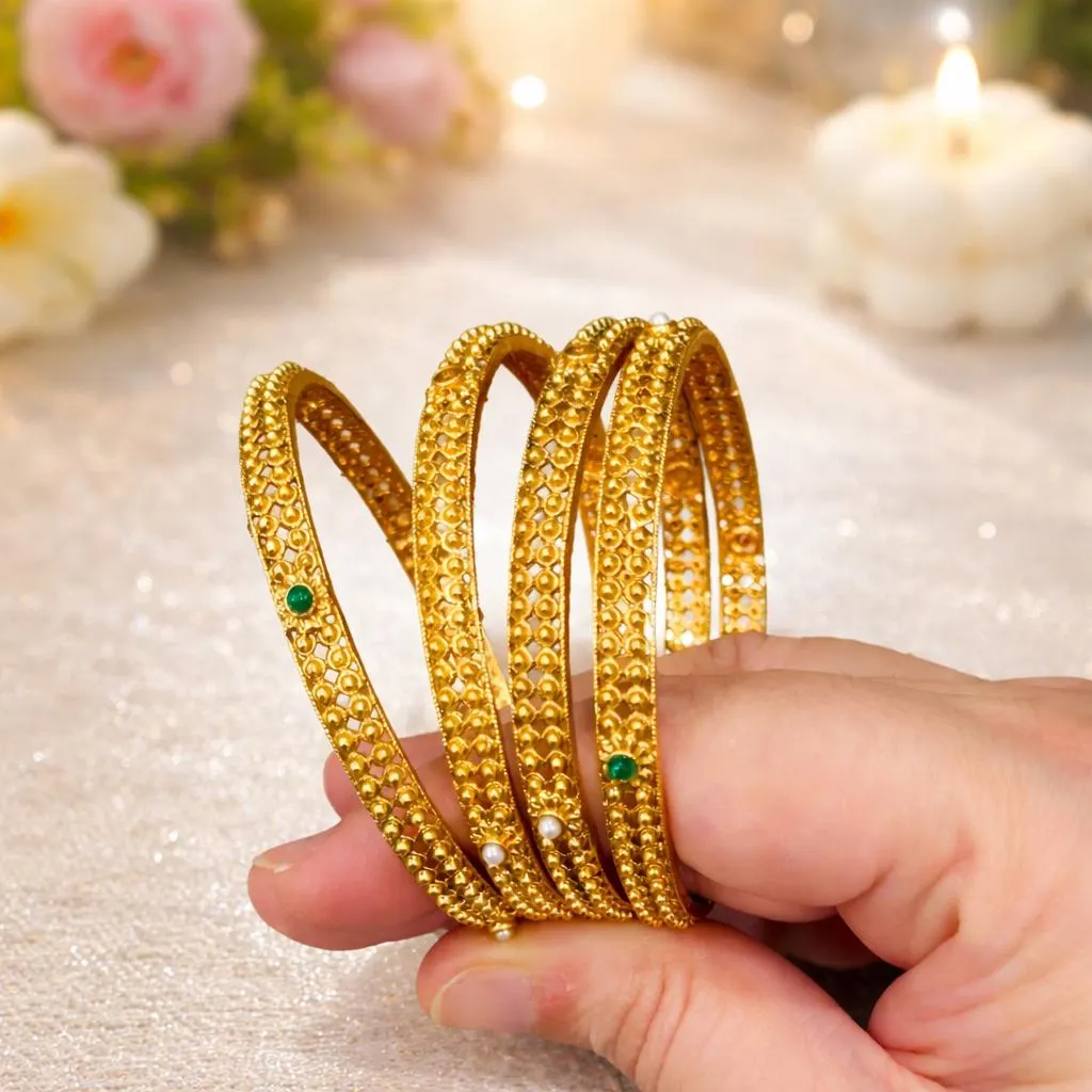 Gold Plated Kundan Bangles | Indian Bridal Jewelry, 2.5 inches