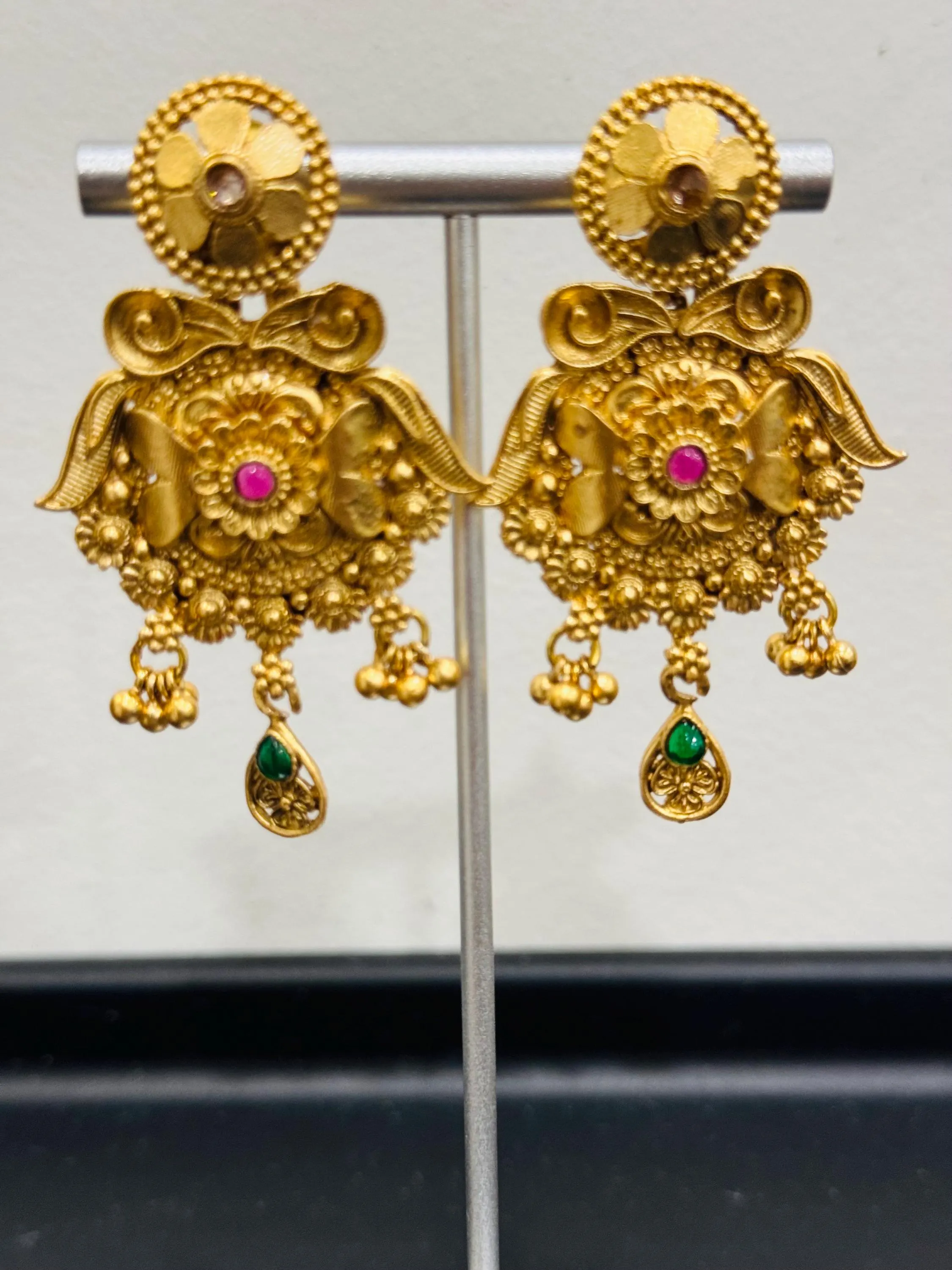 Antique Gold Plated Jhumka Earrings | Indian Temple imitated Jewelry