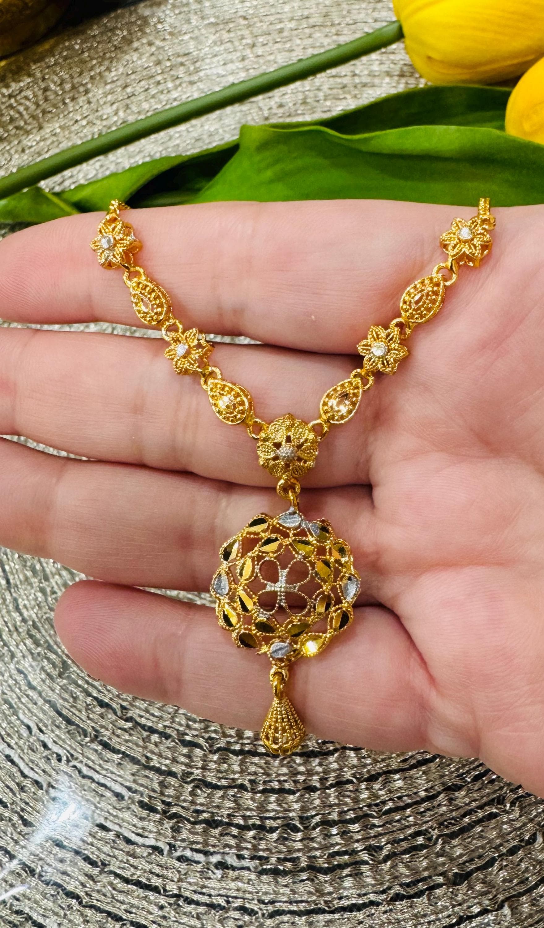 Filigree Gold Statement Necklace Delicate Intricate Lace Choker - image 4