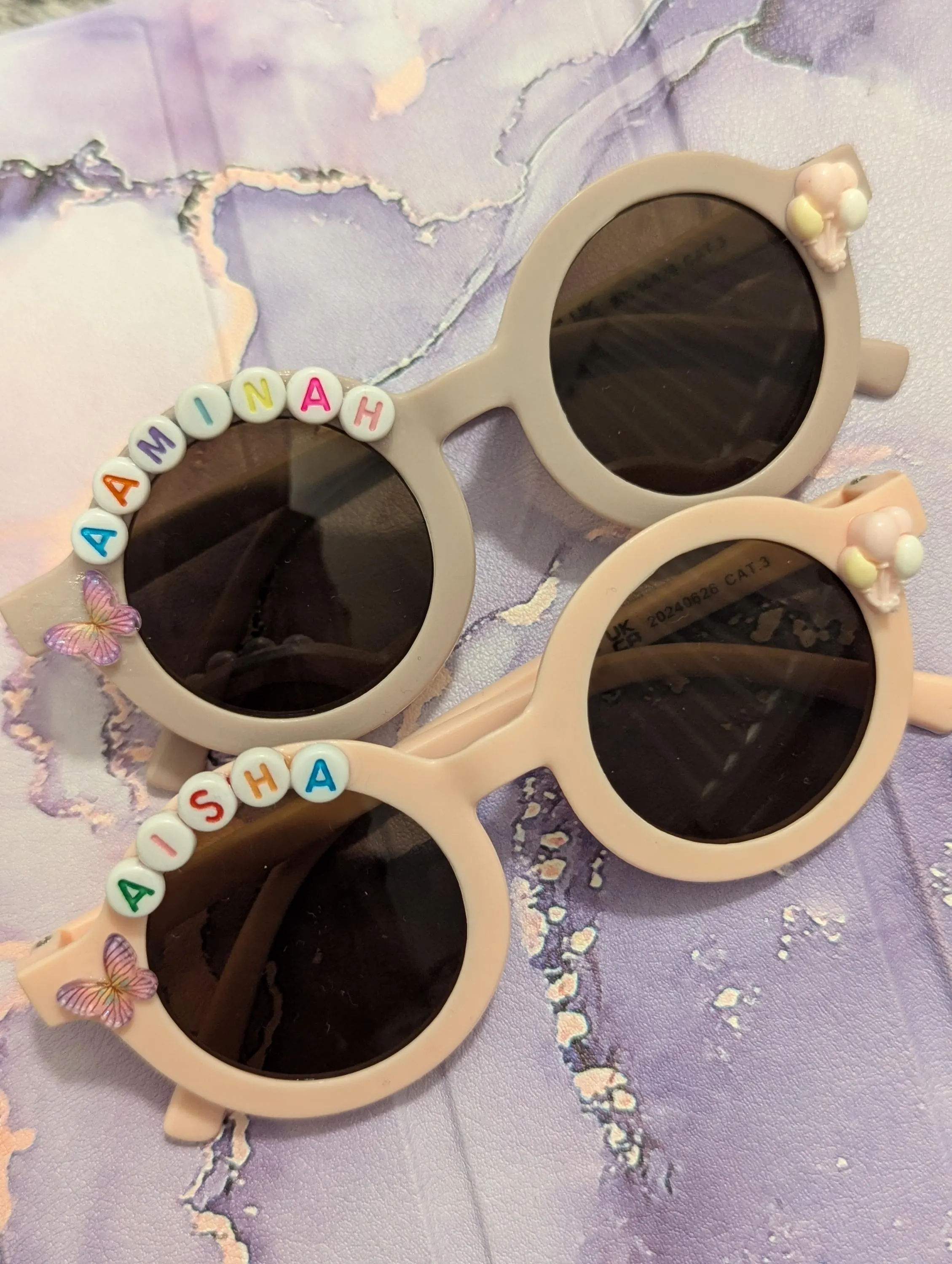Personalized Kids Round Frame Sunglasses with Name & Charm | Custom Toddler Sunglasses Choose Your Icon | Alphabet Bead Glasses Party Favor - image 4
