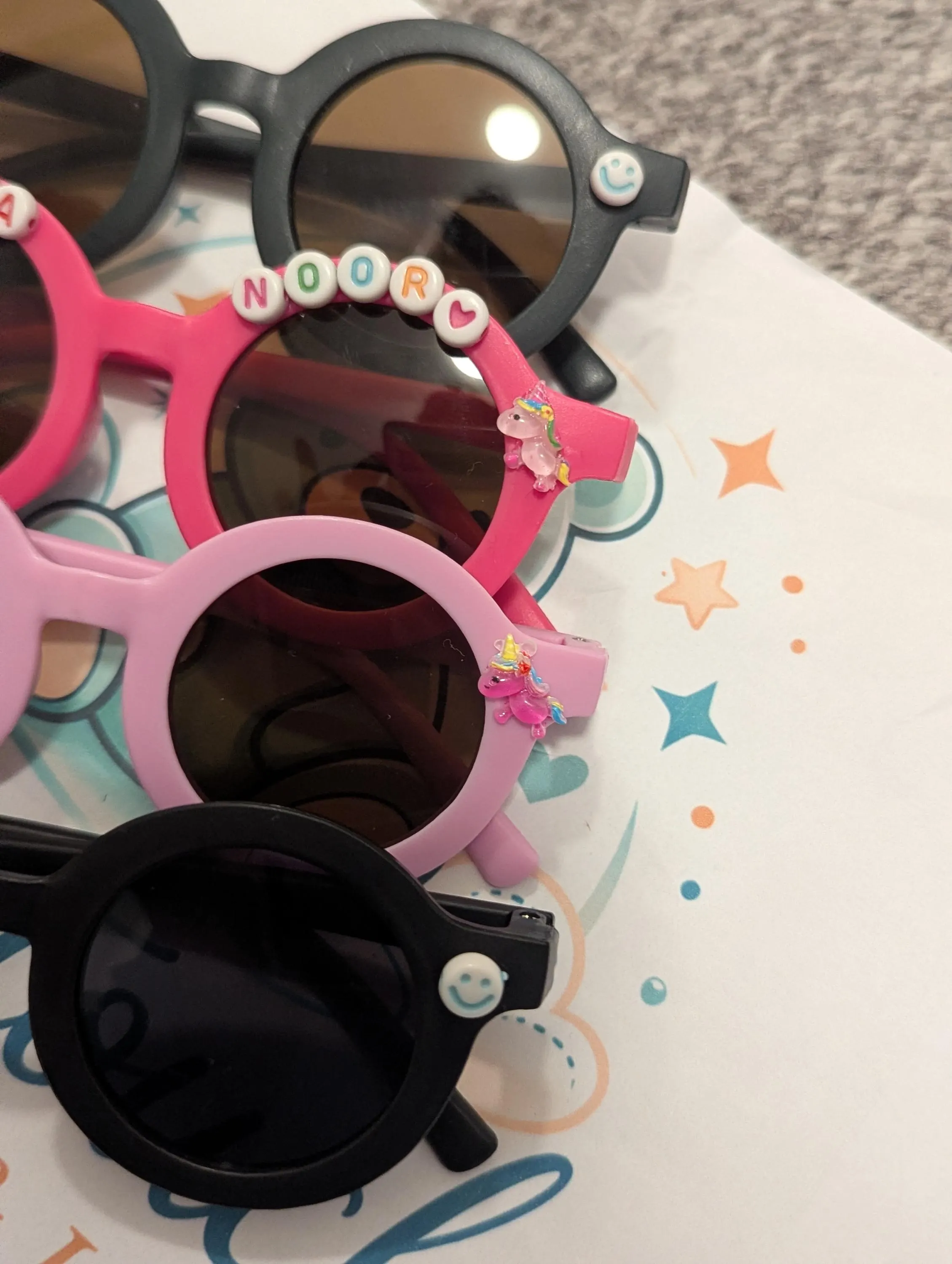 Personalized Kids Round Frame Sunglasses with Name & Charm | Custom Toddler Sunglasses Choose Your Icon | Alphabet Bead Glasses Party Favor - image 3