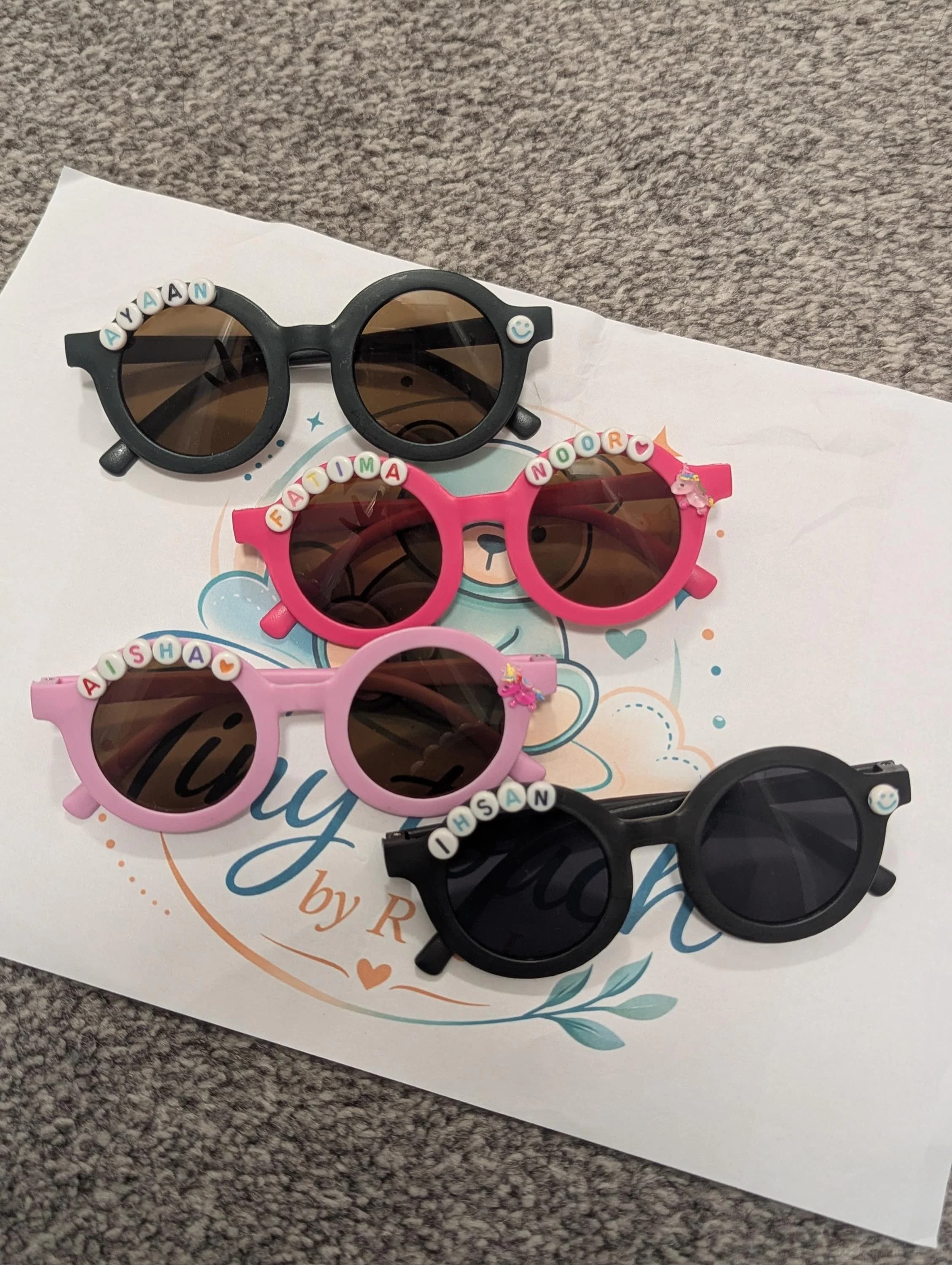 Personalized Kids Round Frame Sunglasses with Name & Charm | Custom Toddler Sunglasses Choose Your Icon | Alphabet Bead Glasses Party Favor - image 5