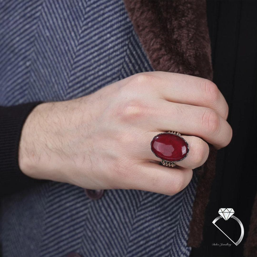 Red Amber Stone Ring – Sterling Silver Woven Band Artisan Jewelry - image 4