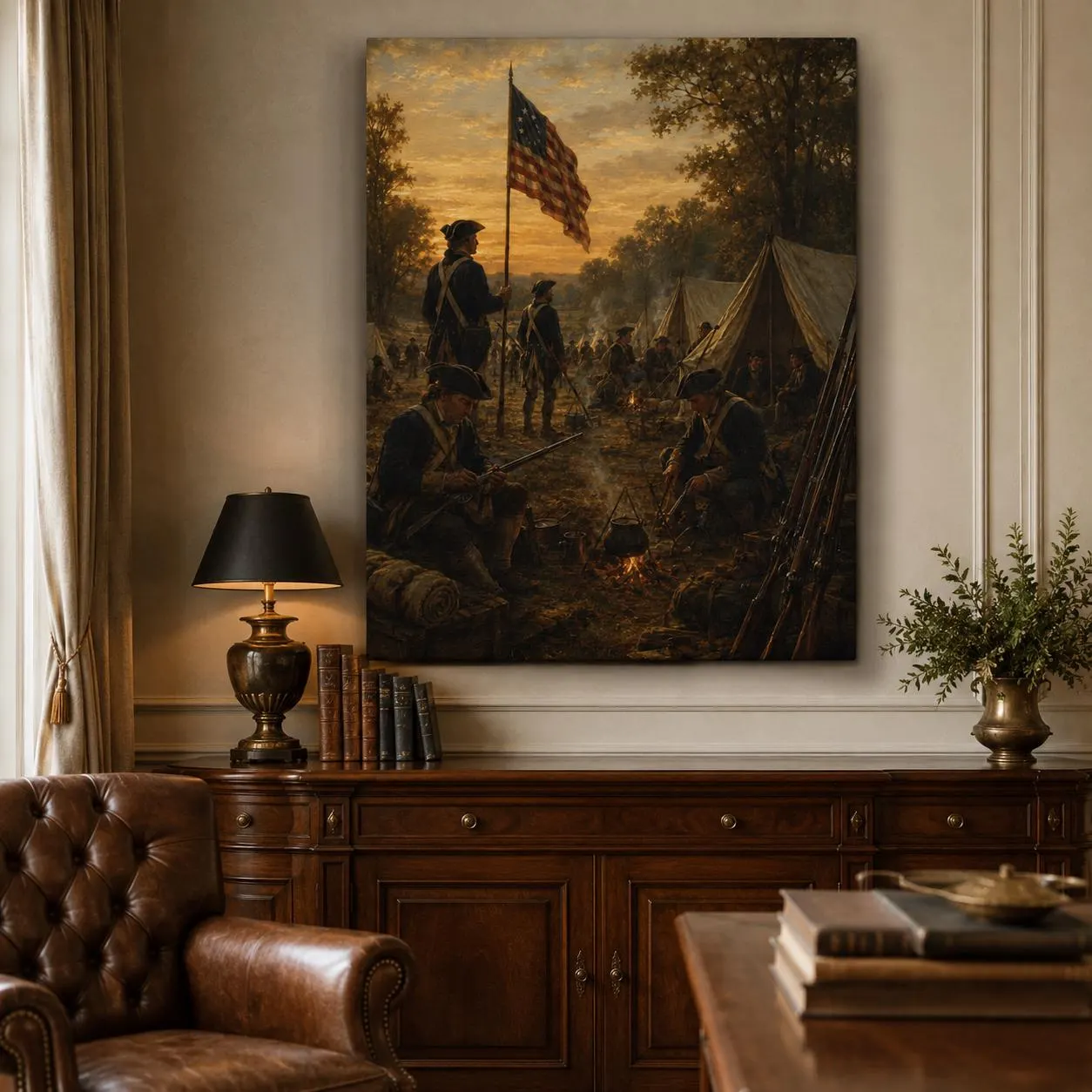 Continental Camp Canvas | Revolutionary War Soldiers, Campfire Scene (Founding Legacy Collection)