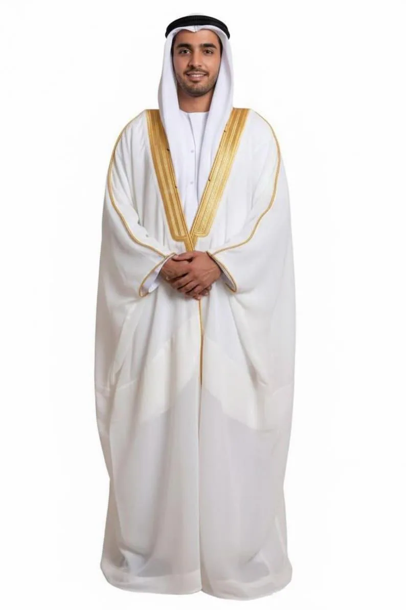 Embroidered Men’s Bisht – Traditional Arabic Cloak, Wedding Formal Wear
