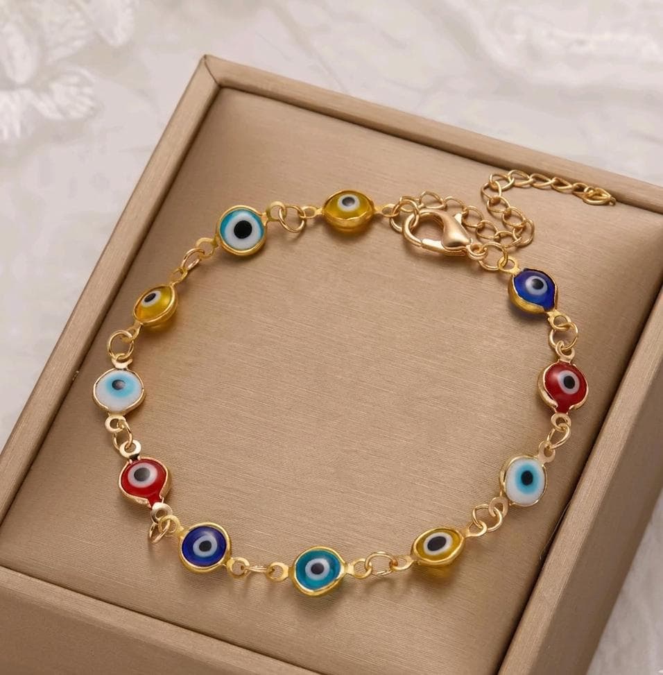 Lucky Evil Eye Bracelet for Women & Men, Colorful Turkish Nazar Bead Jewelry Protection Good Luck Charm, Adjustable Gold Chain Bracelet