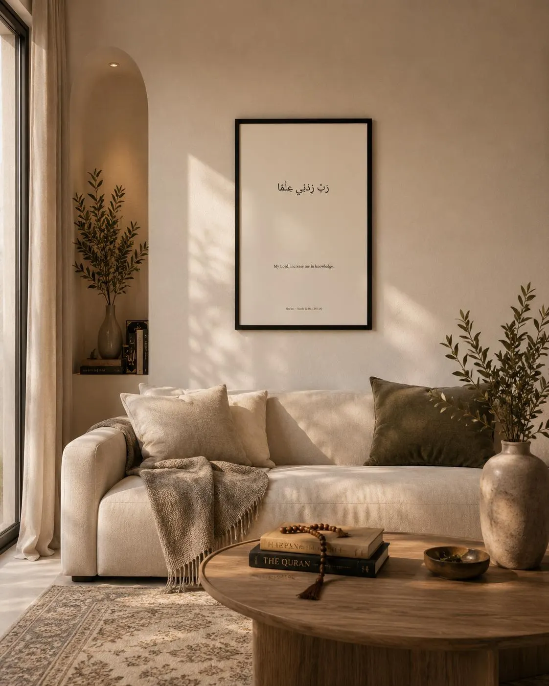 Rabbi Zidni Ilma Islamic Wall Art | Framed Quran Print | Minimalist Muslim Home Decor | Arabic Calligraphy A2