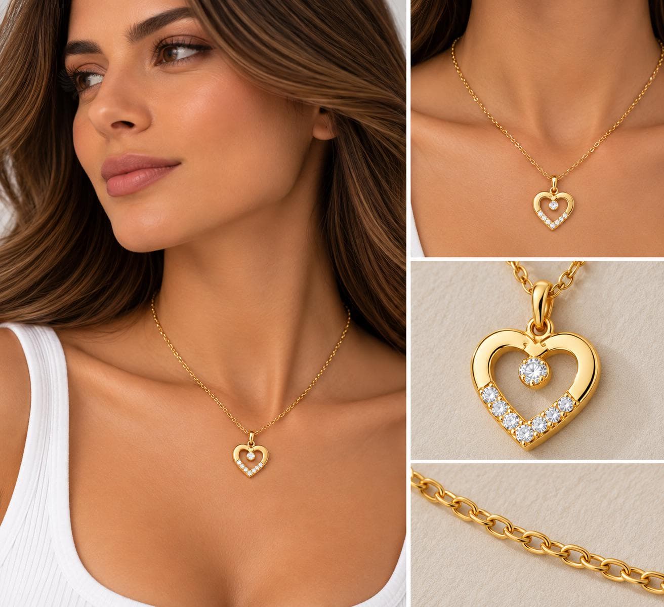 Gold Tone Heart Necklace for Women, Solitaire Stone Heart Pendant, Dainty Minimalist Jewelry, Romantic Gift for Her - image 3