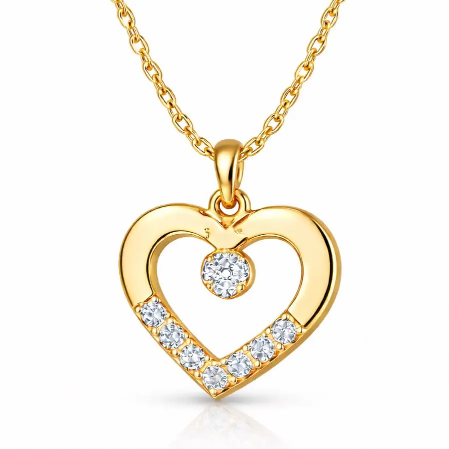 Gold Tone Heart Necklace for Women, Solitaire Stone Heart Pendant, Dainty Minimalist Jewelry, Romantic Gift for Her