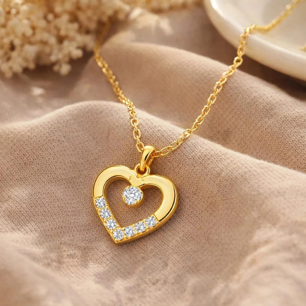 Gold Tone Heart Necklace for Women, Solitaire Stone Heart Pendant, Dainty Minimalist Jewelry, Romantic Gift for Her - image 4